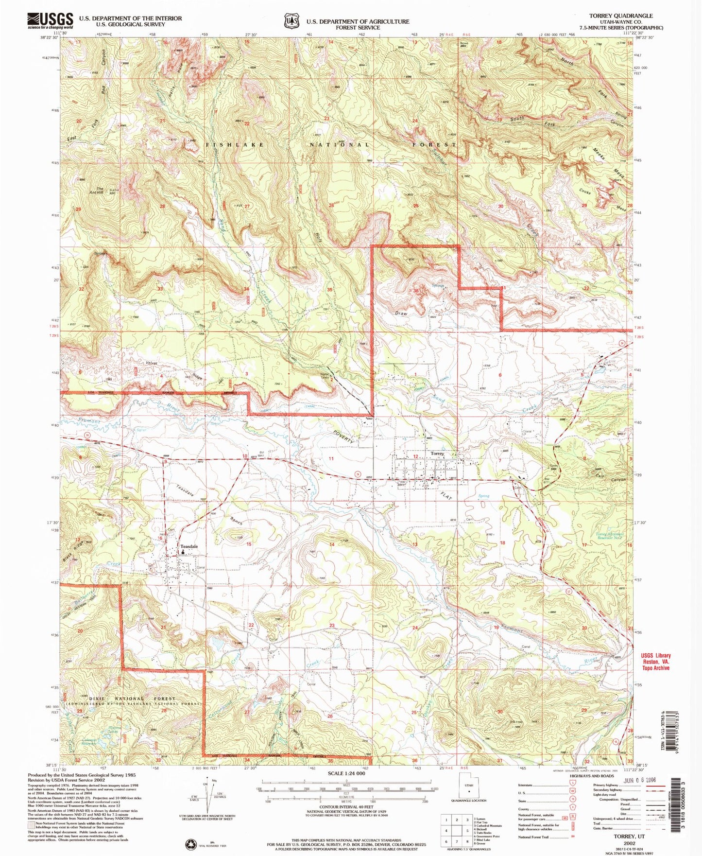 Classic USGS Torrey Utah 7.5'x7.5' Topo Map Image