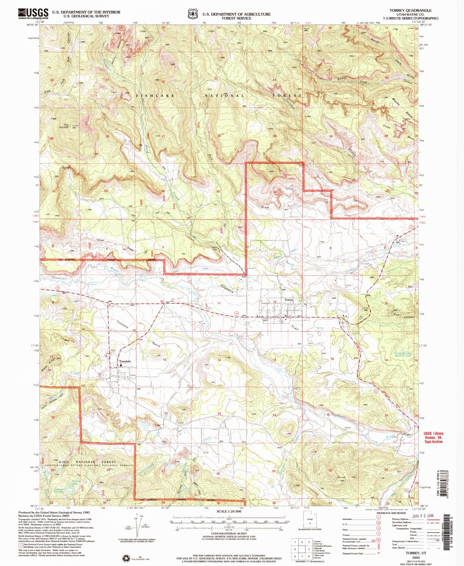 Classic USGS Torrey Utah 7.5'x7.5' Topo Map Image