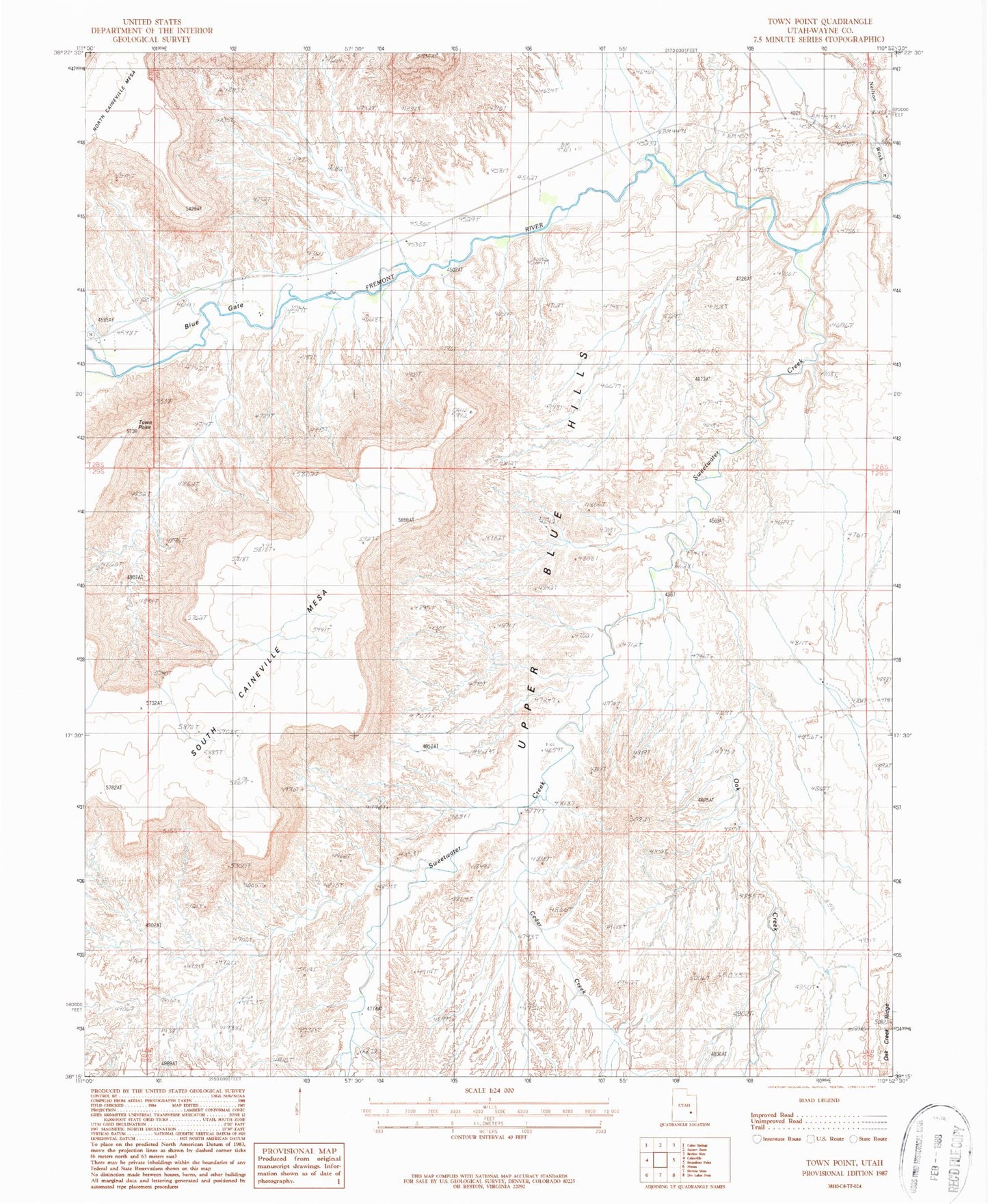 Classic USGS Town Point Utah 7.5'x7.5' Topo Map Image