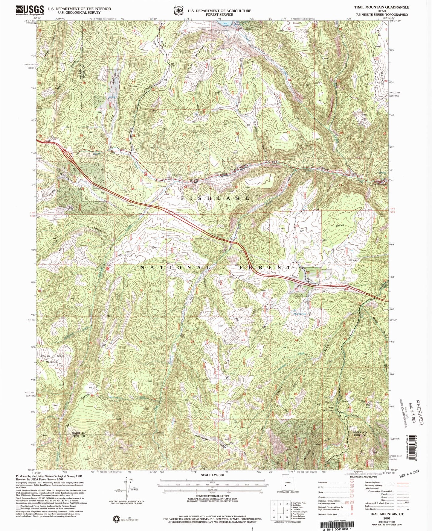 Classic USGS Trail Mountain Utah 7.5'x7.5' Topo Map Image
