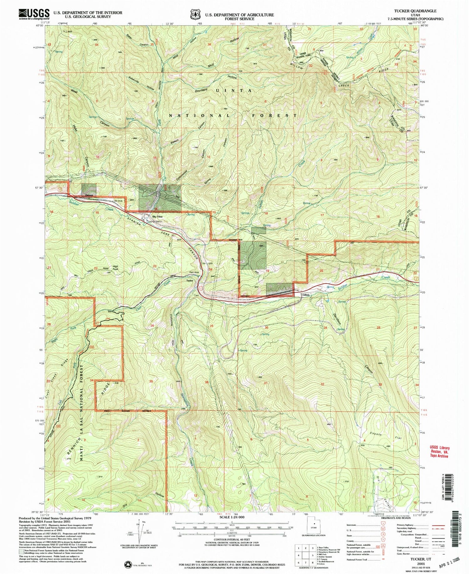 Classic USGS Tucker Utah 7.5'x7.5' Topo Map Image