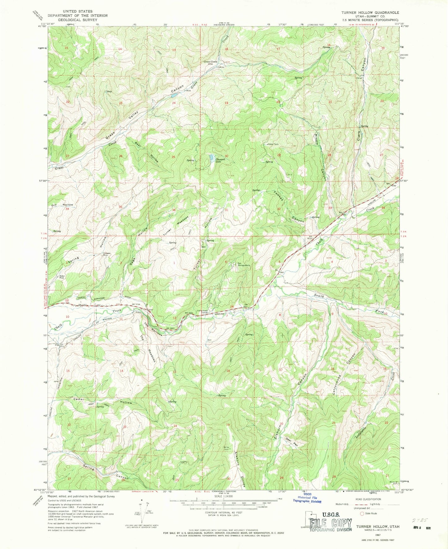 Classic USGS Turner Hollow Utah 7.5'x7.5' Topo Map Image