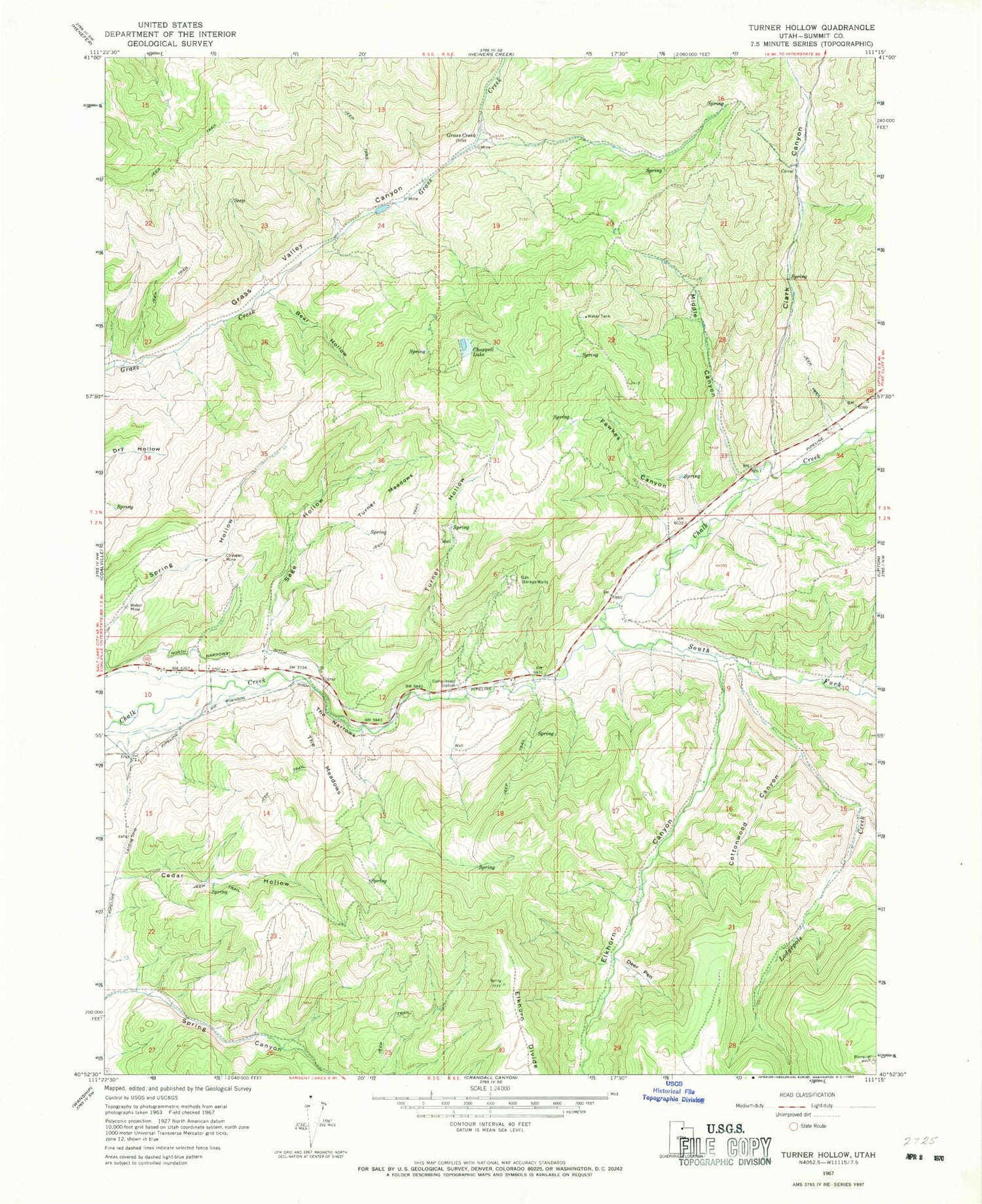 Classic USGS Turner Hollow Utah 7.5'x7.5' Topo Map Image