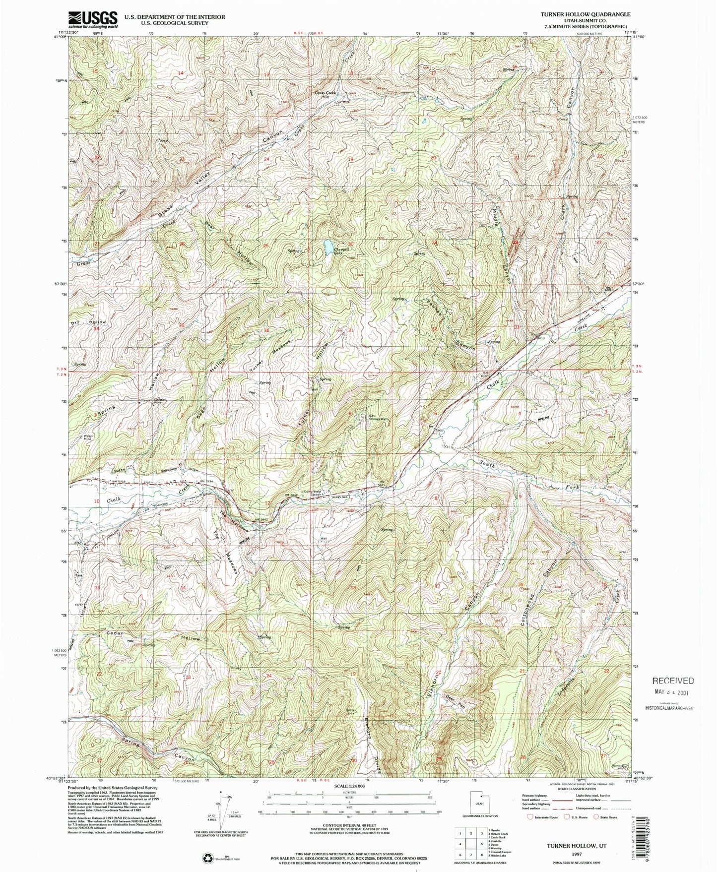 Classic USGS Turner Hollow Utah 7.5'x7.5' Topo Map Image