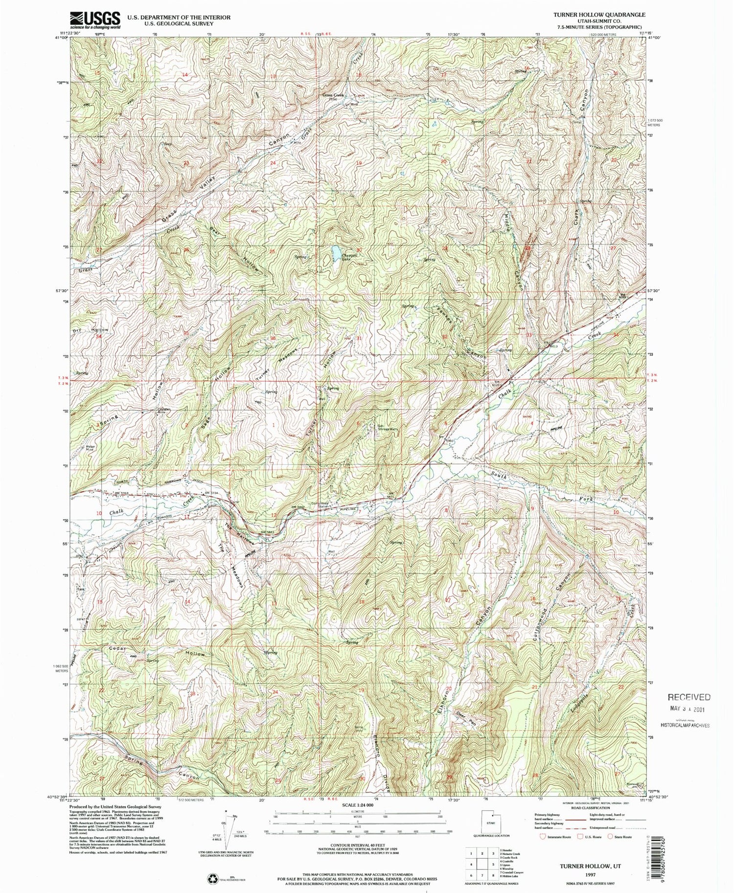 Classic USGS Turner Hollow Utah 7.5'x7.5' Topo Map Image