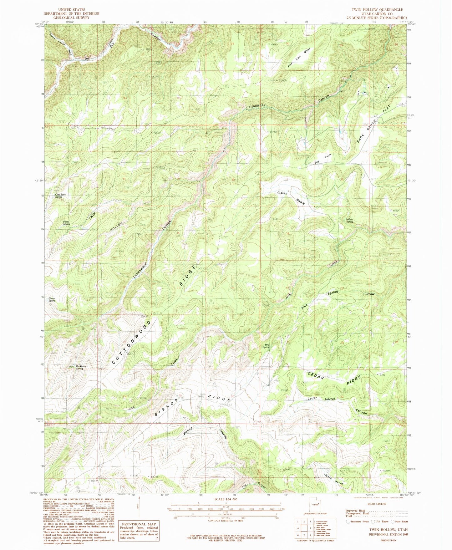 Classic USGS Twin Hollow Utah 7.5'x7.5' Topo Map Image