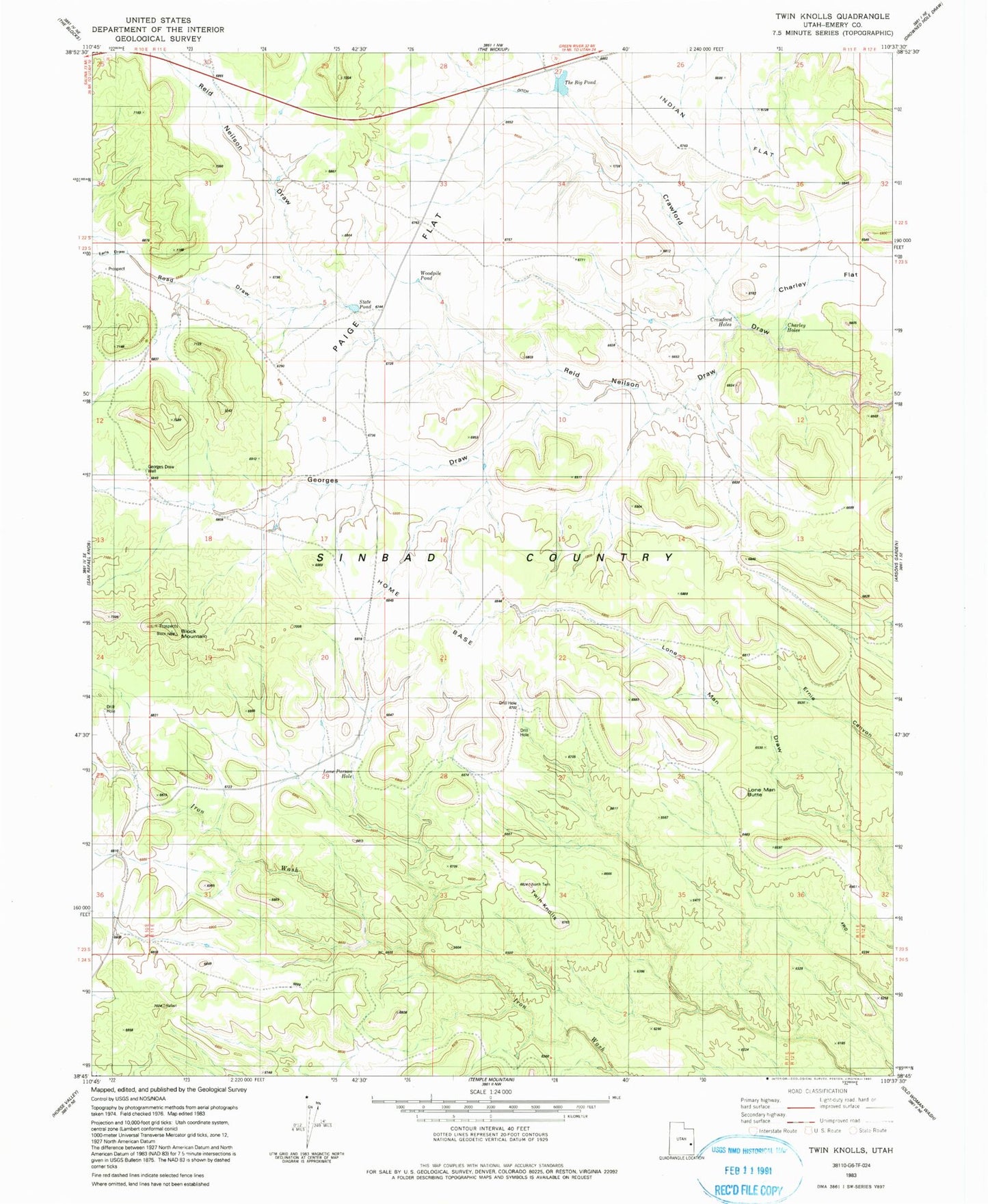 Classic USGS Twin Knolls Utah 7.5'x7.5' Topo Map Image