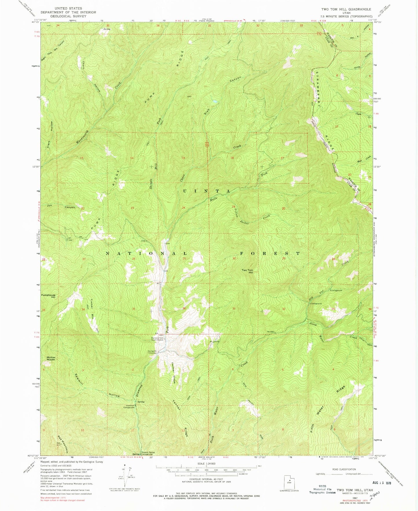Classic USGS Two Tom Hill Utah 7.5'x7.5' Topo Map Image
