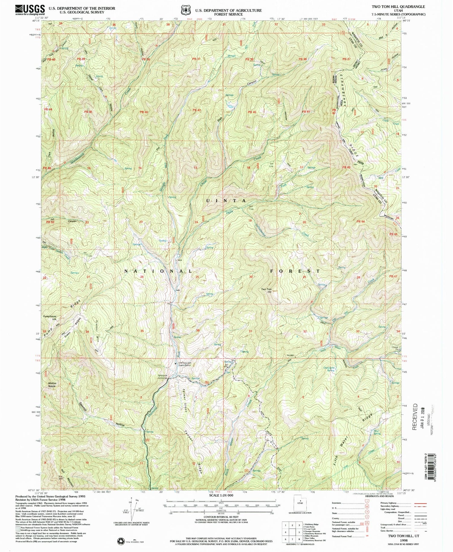 Classic USGS Two Tom Hill Utah 7.5'x7.5' Topo Map Image