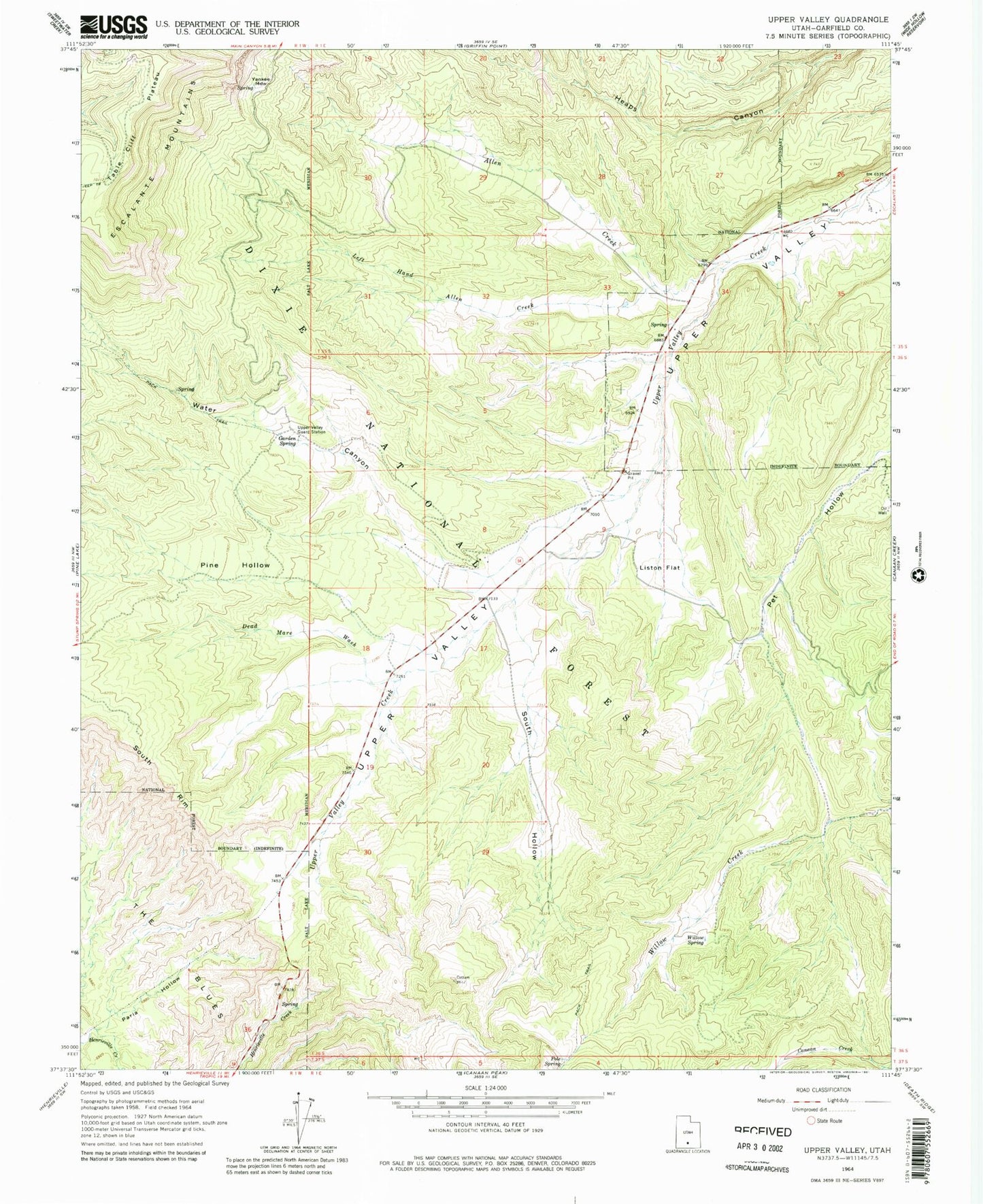 Classic USGS Upper Valley Utah 7.5'x7.5' Topo Map Image