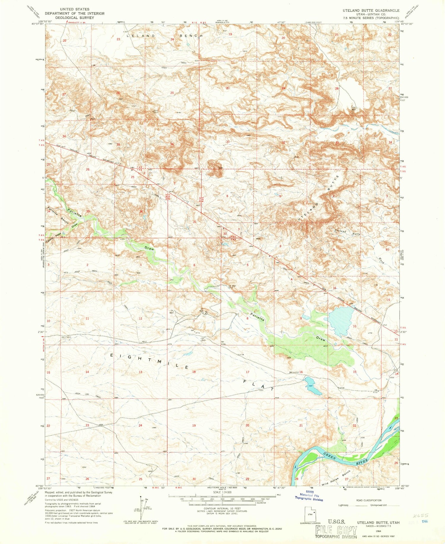 Classic USGS Uteland Butte Utah 7.5'x7.5' Topo Map Image