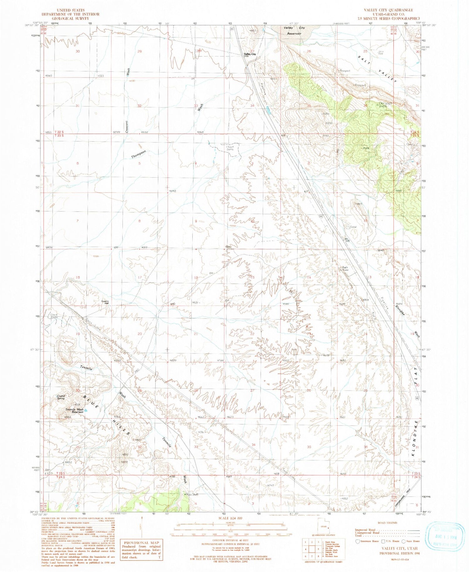 Classic USGS Valley City Utah 7.5'x7.5' Topo Map Image