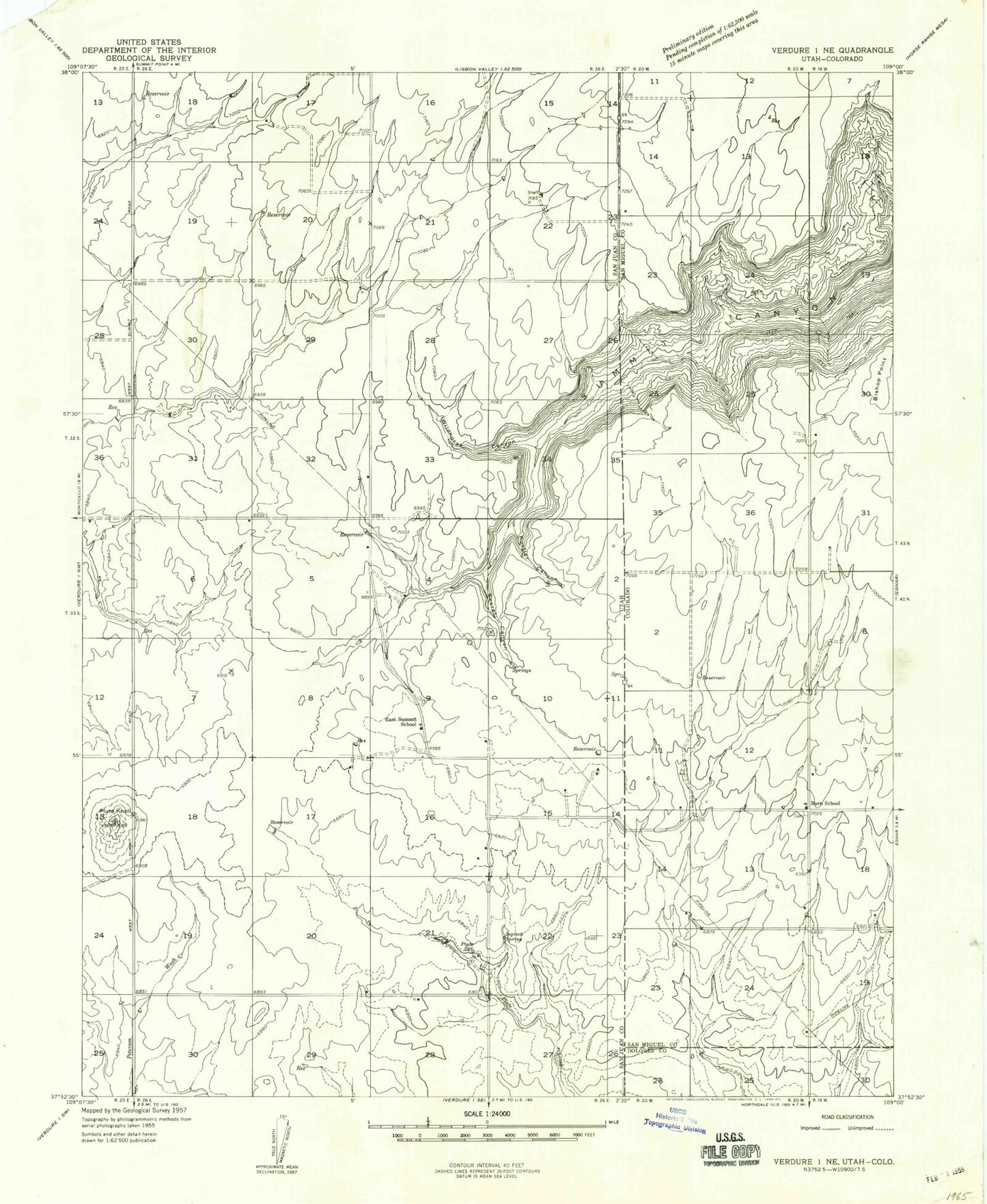 Classic USGS Piute Knoll Utah 7.5'x7.5' Topo Map Image