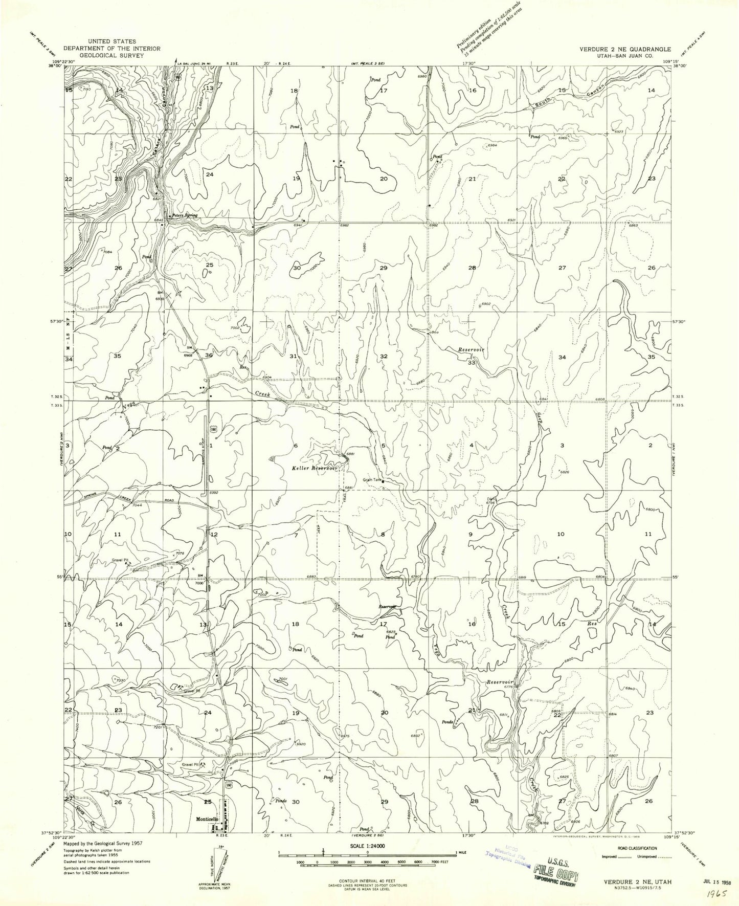 Classic USGS Monticello North Utah 7.5'x7.5' Topo Map Image