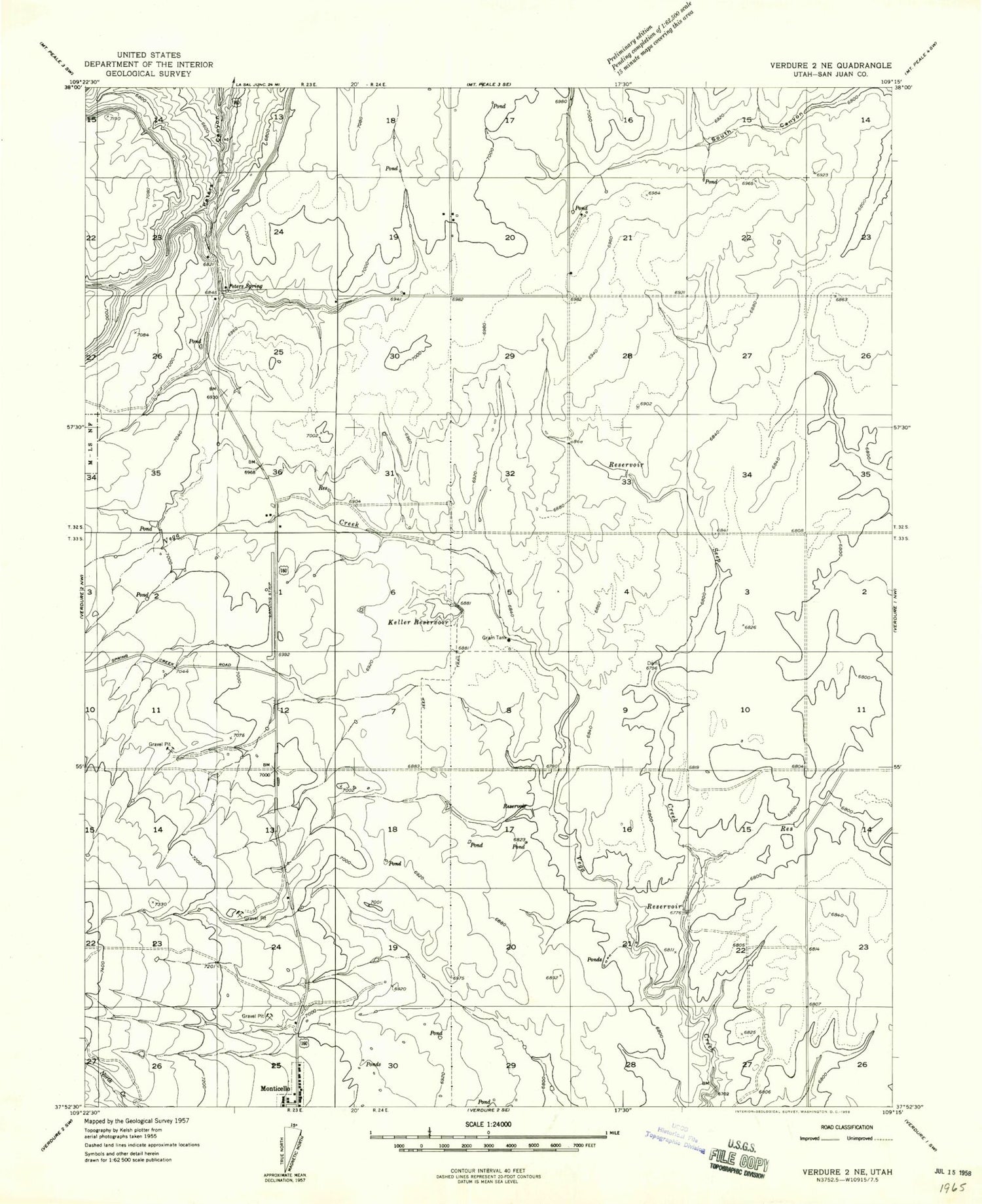 Classic USGS Monticello North Utah 7.5'x7.5' Topo Map Image