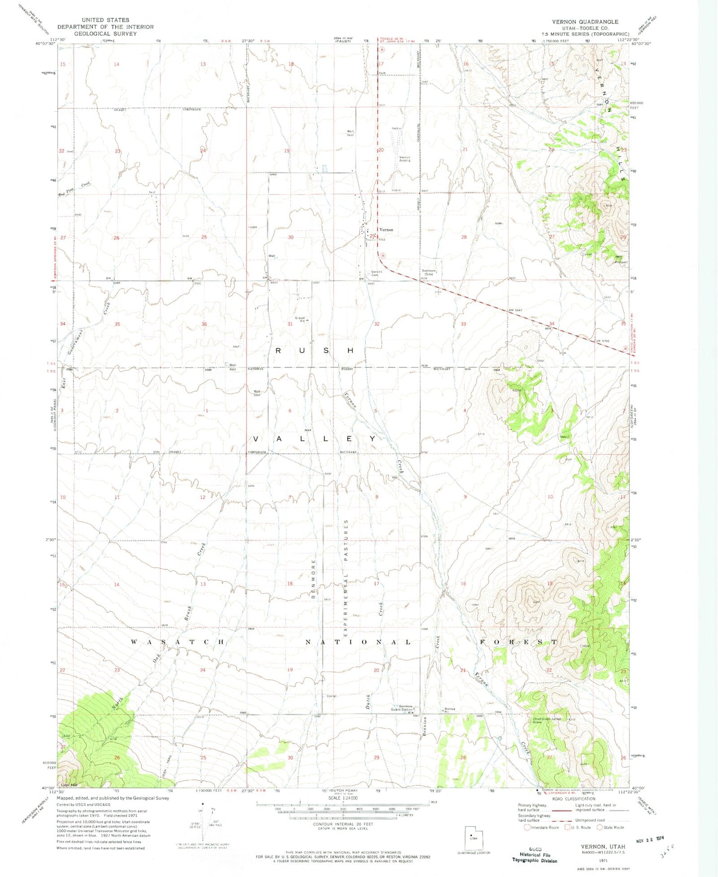 Classic USGS Vernon Utah 7.5'x7.5' Topo Map Image