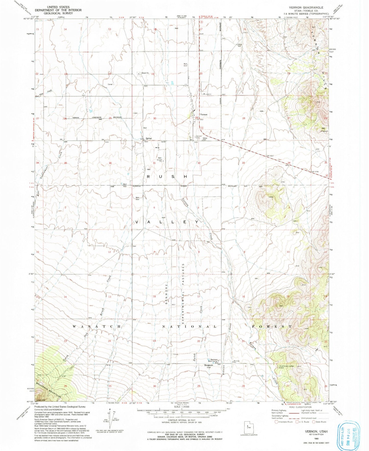 Classic USGS Vernon Utah 7.5'x7.5' Topo Map Image