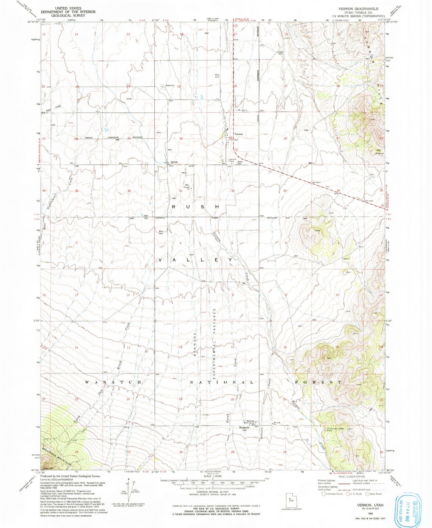 Classic USGS Vernon Utah 7.5'x7.5' Topo Map Image