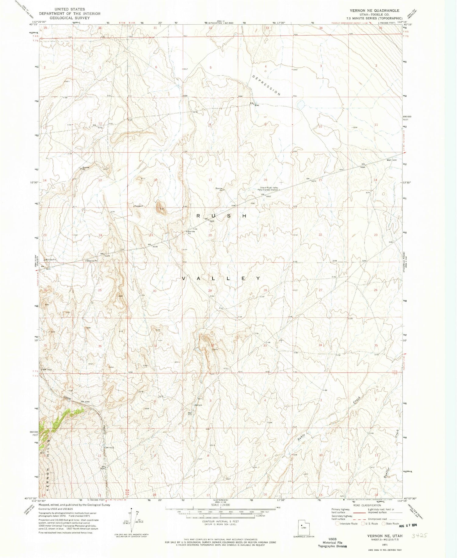Classic USGS Vernon NE Utah 7.5'x7.5' Topo Map Image