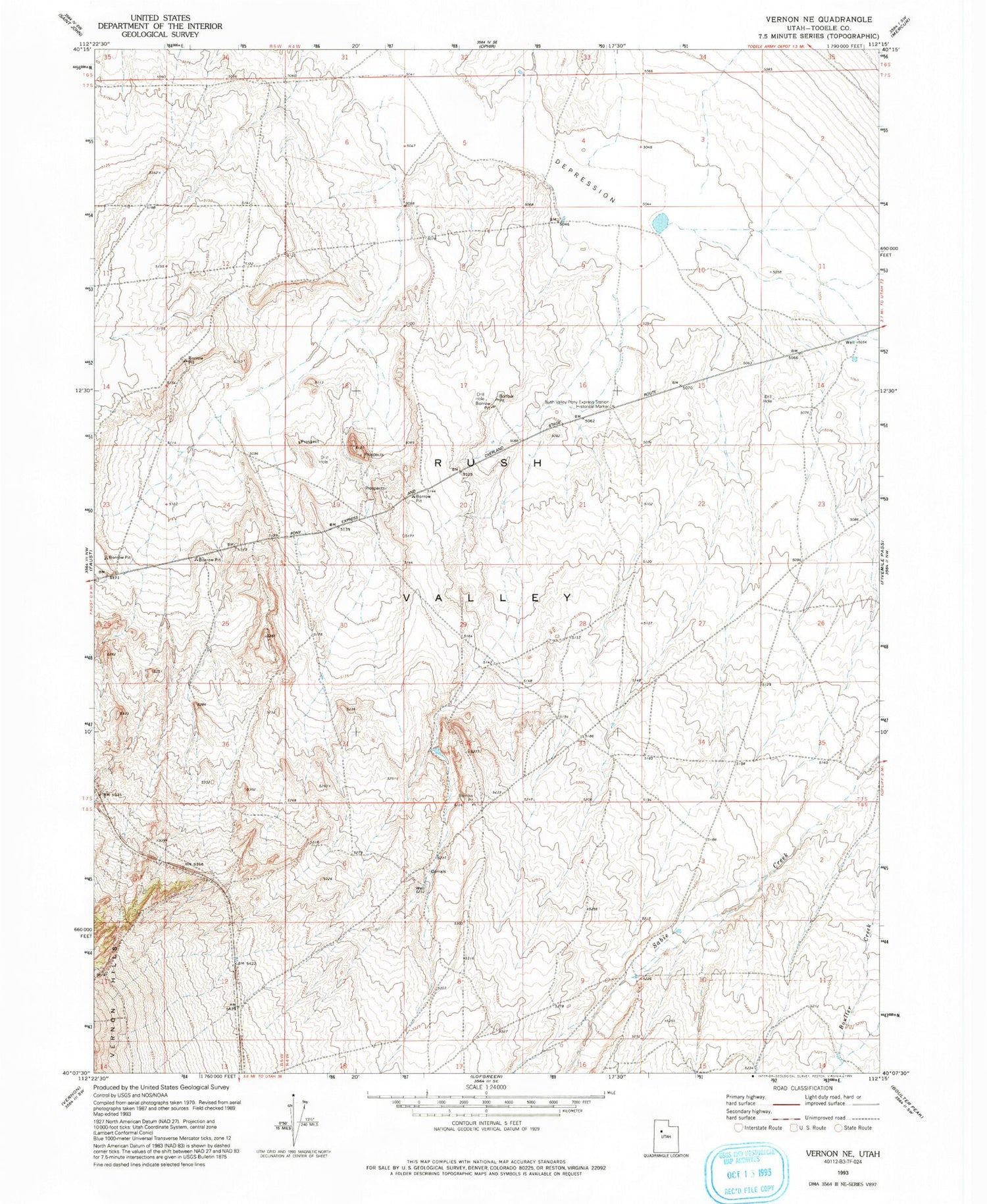 Classic USGS Vernon NE Utah 7.5'x7.5' Topo Map Image