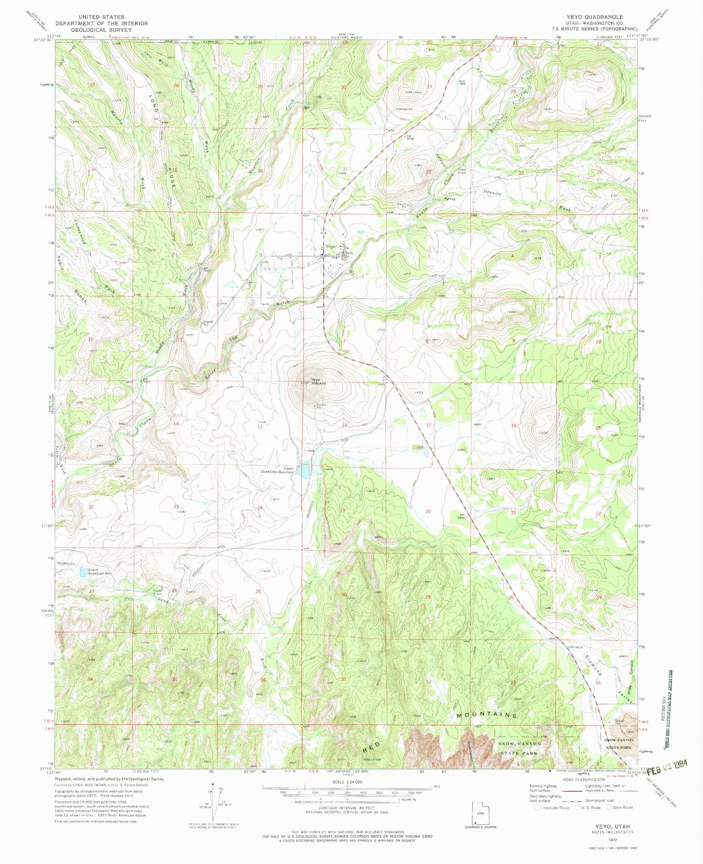 Classic USGS Veyo Utah 7.5'x7.5' Topo Map Image