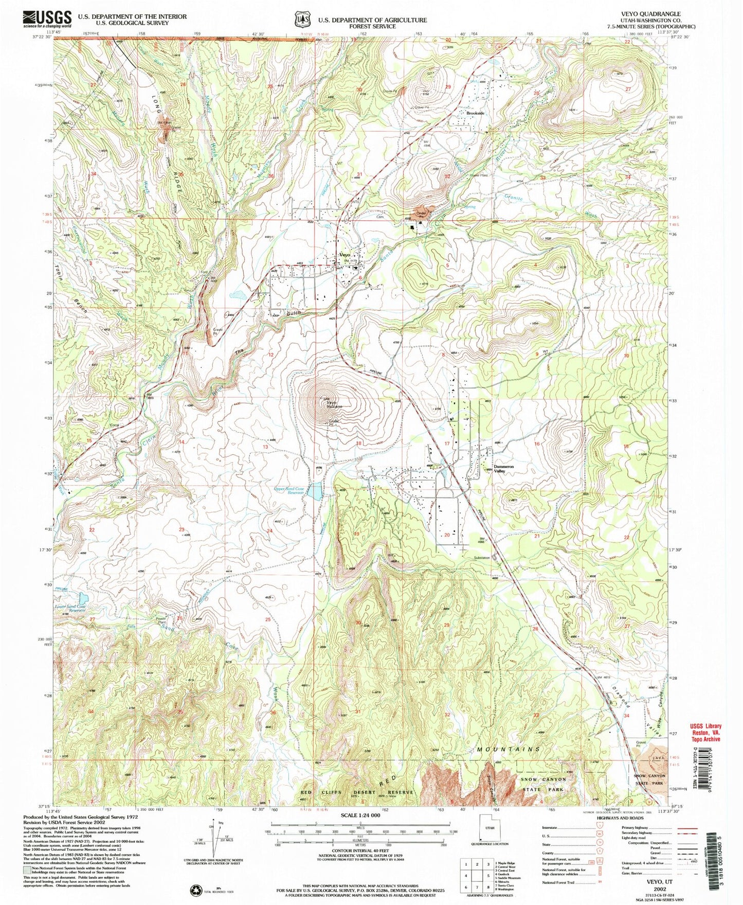 Classic USGS Veyo Utah 7.5'x7.5' Topo Map Image