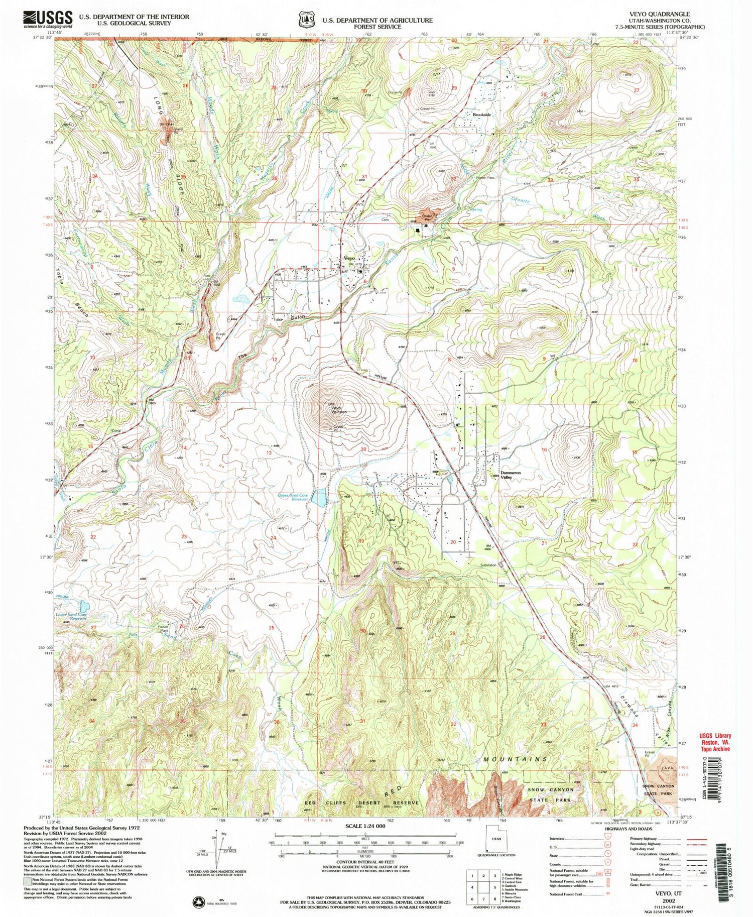 Classic USGS Veyo Utah 7.5'x7.5' Topo Map Image