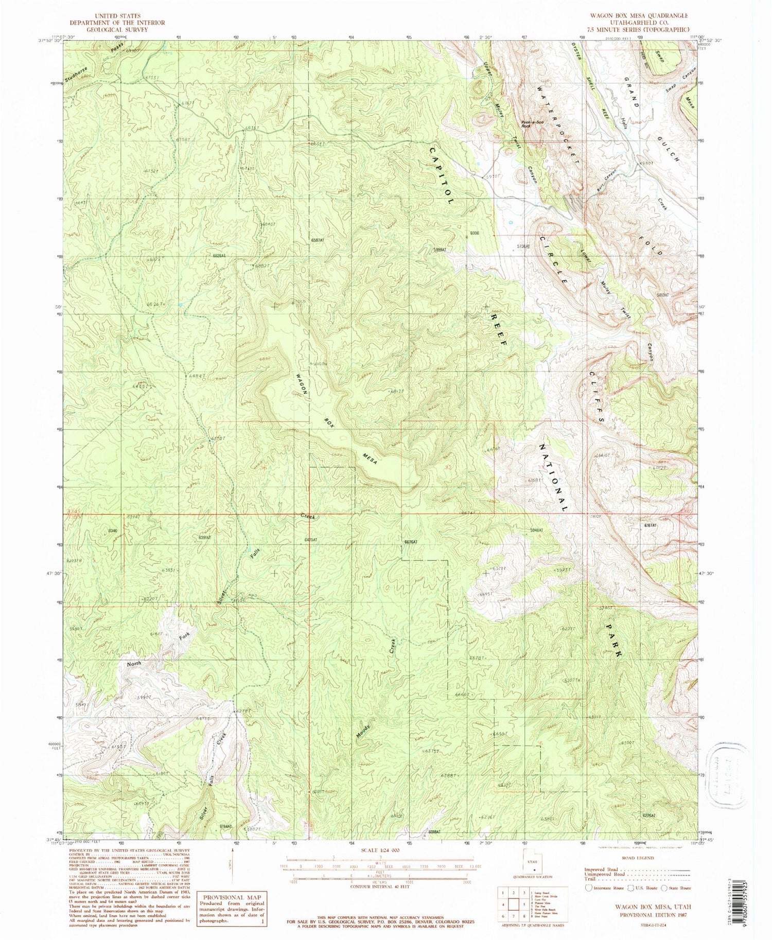 Classic USGS Wagon Box Mesa Utah 7.5'x7.5' Topo Map Image