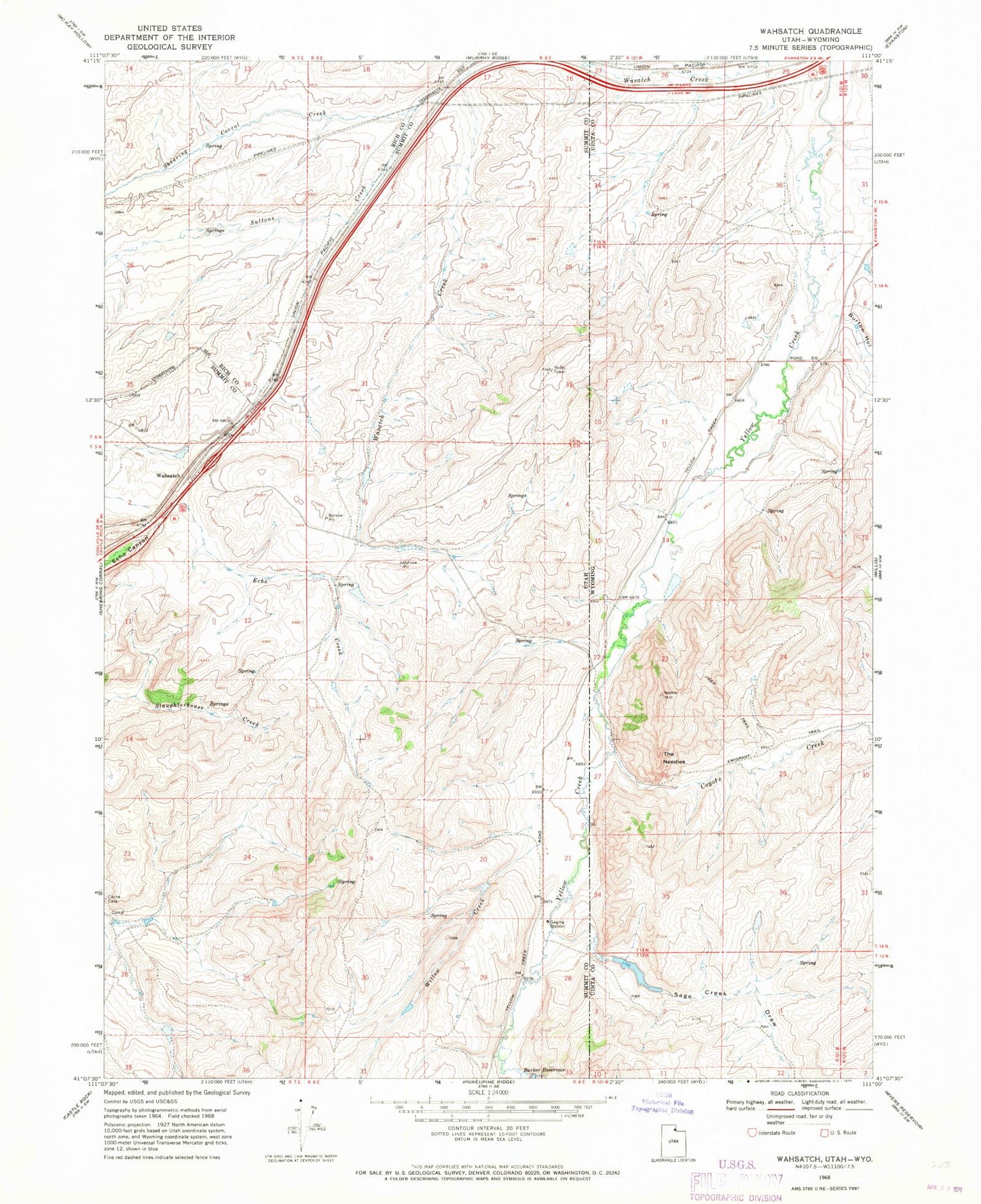 Classic USGS Wahsatch Utah 7.5'x7.5' Topo Map Image