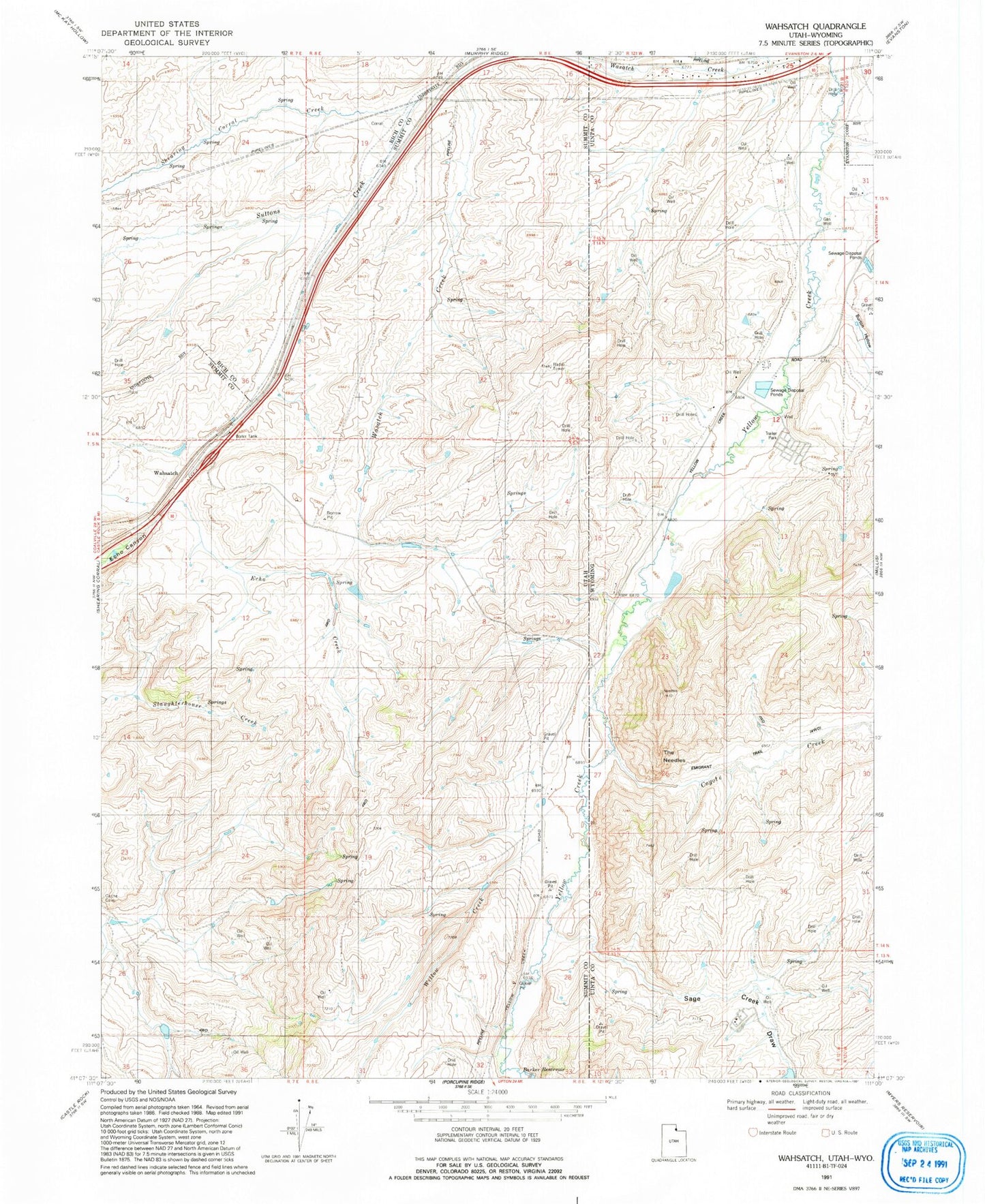 Classic USGS Wahsatch Utah 7.5'x7.5' Topo Map Image