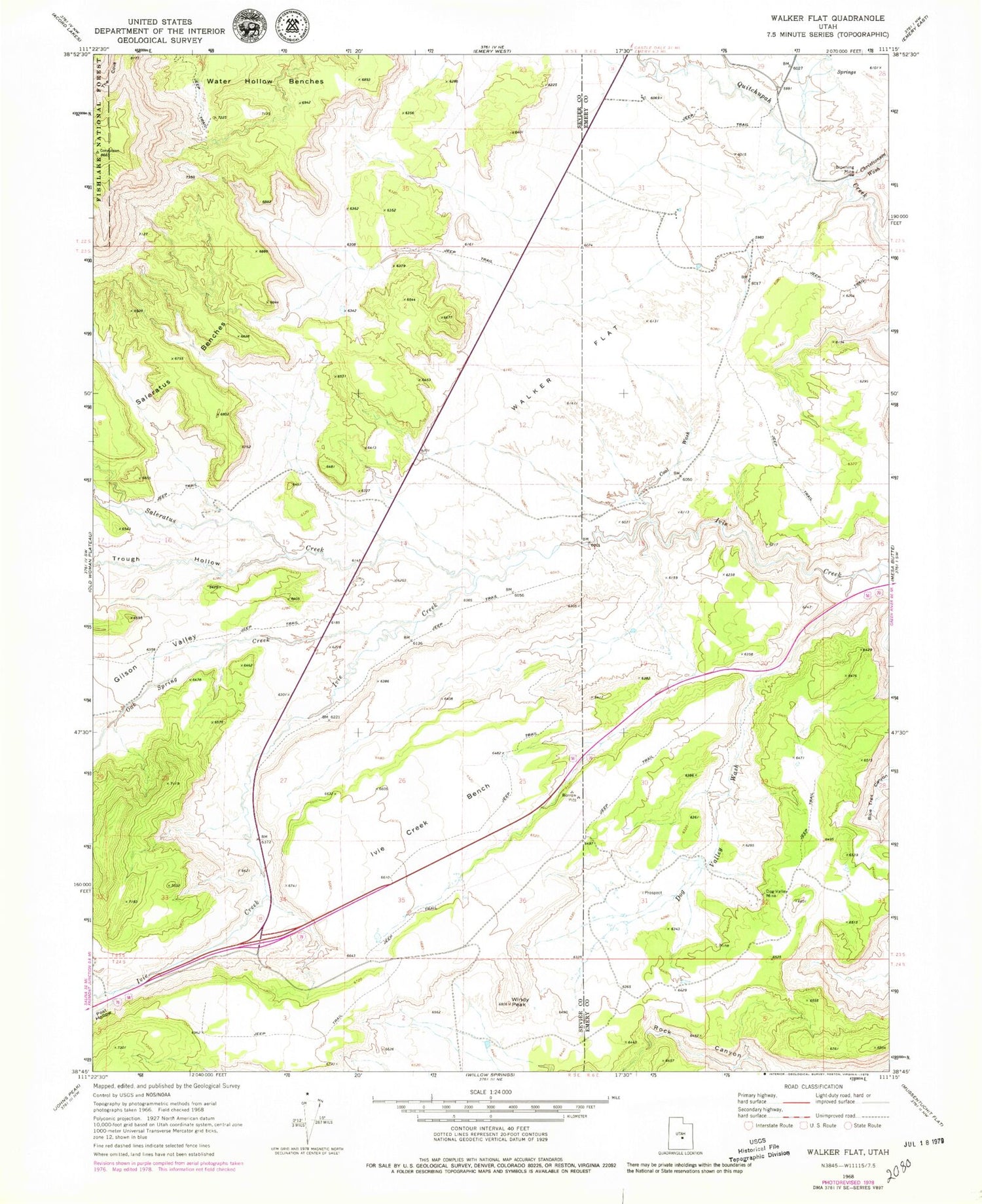 Classic USGS Walker Flat Utah 7.5'x7.5' Topo Map Image