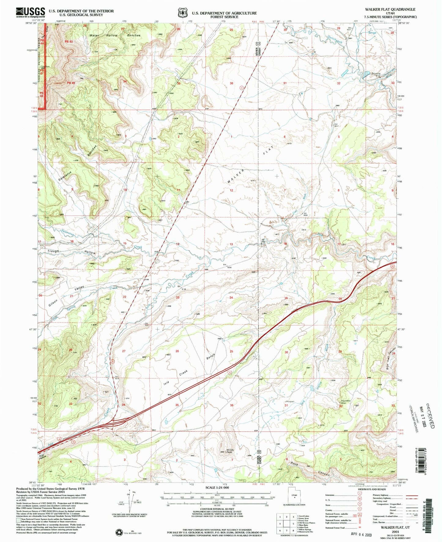 Classic USGS Walker Flat Utah 7.5'x7.5' Topo Map Image