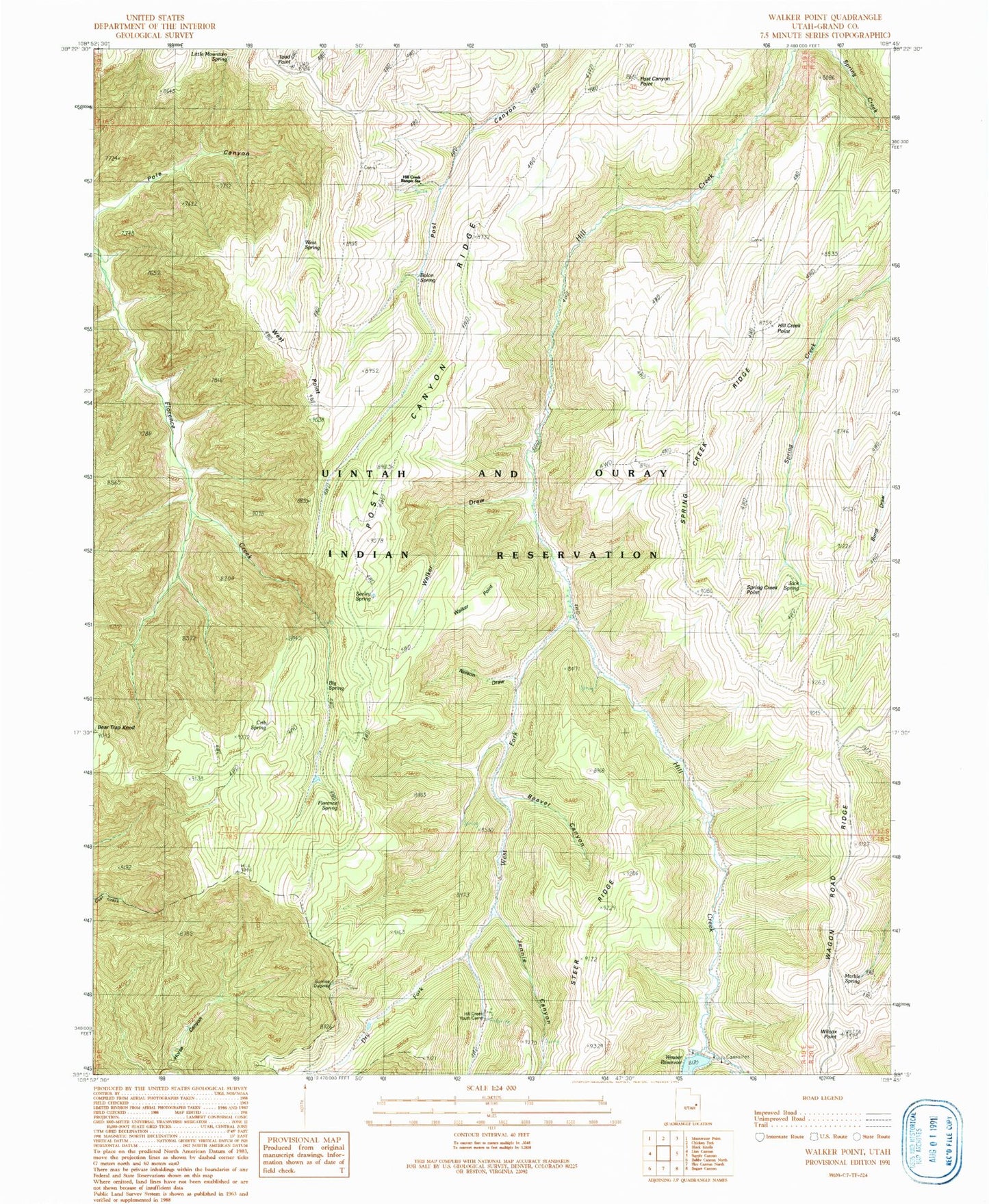 Classic USGS Walker Point Utah 7.5'x7.5' Topo Map Image