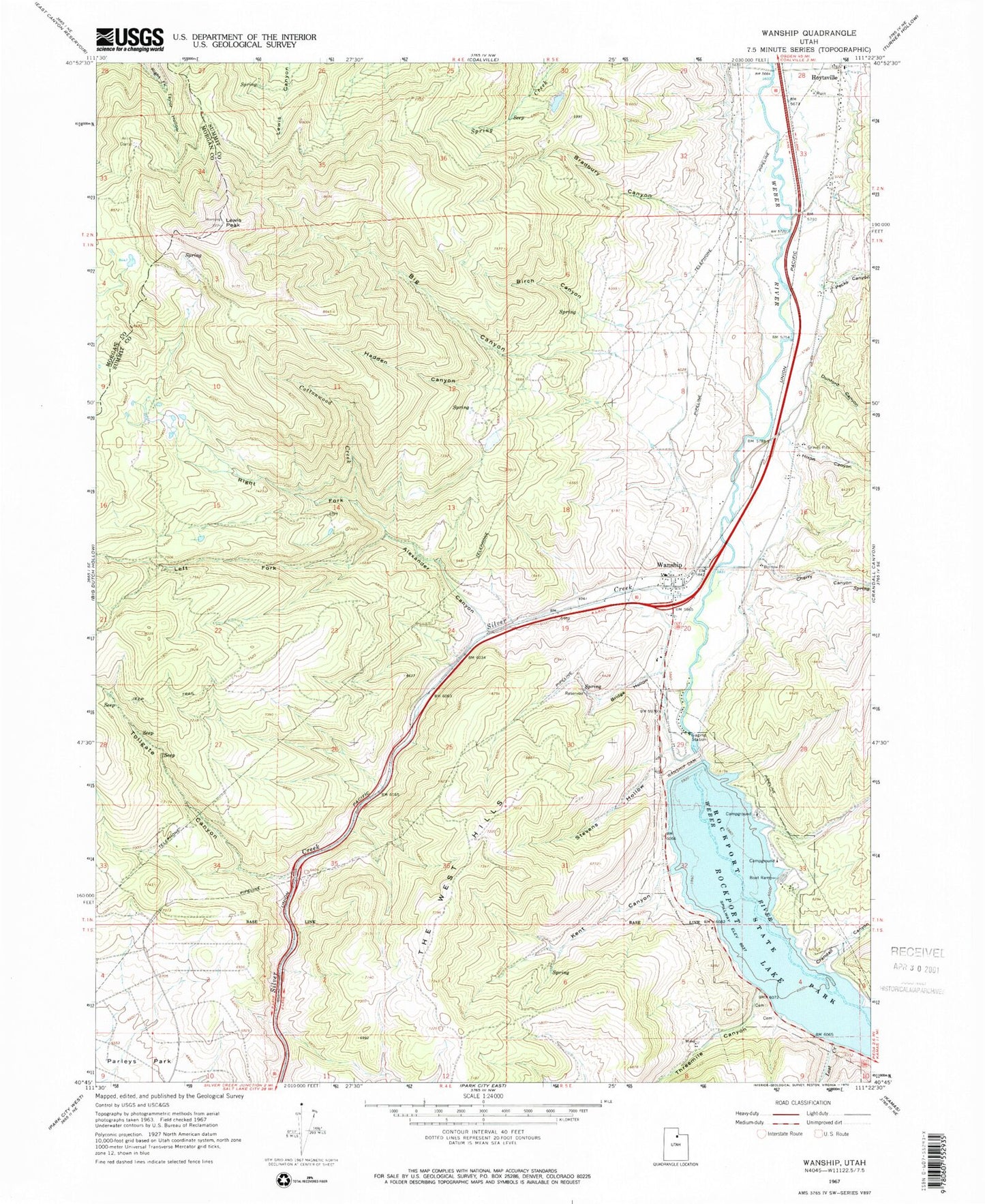 Classic USGS Wanship Utah 7.5'x7.5' Topo Map Image