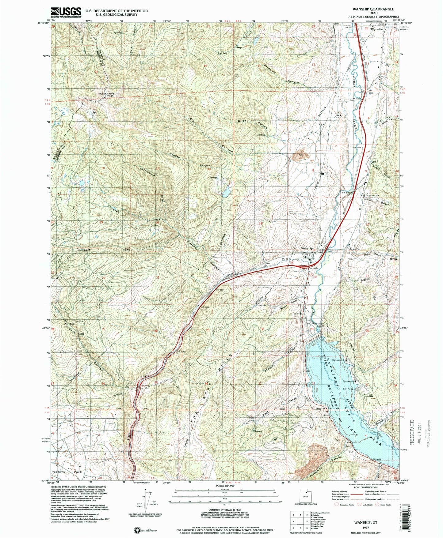 Classic USGS Wanship Utah 7.5'x7.5' Topo Map Image