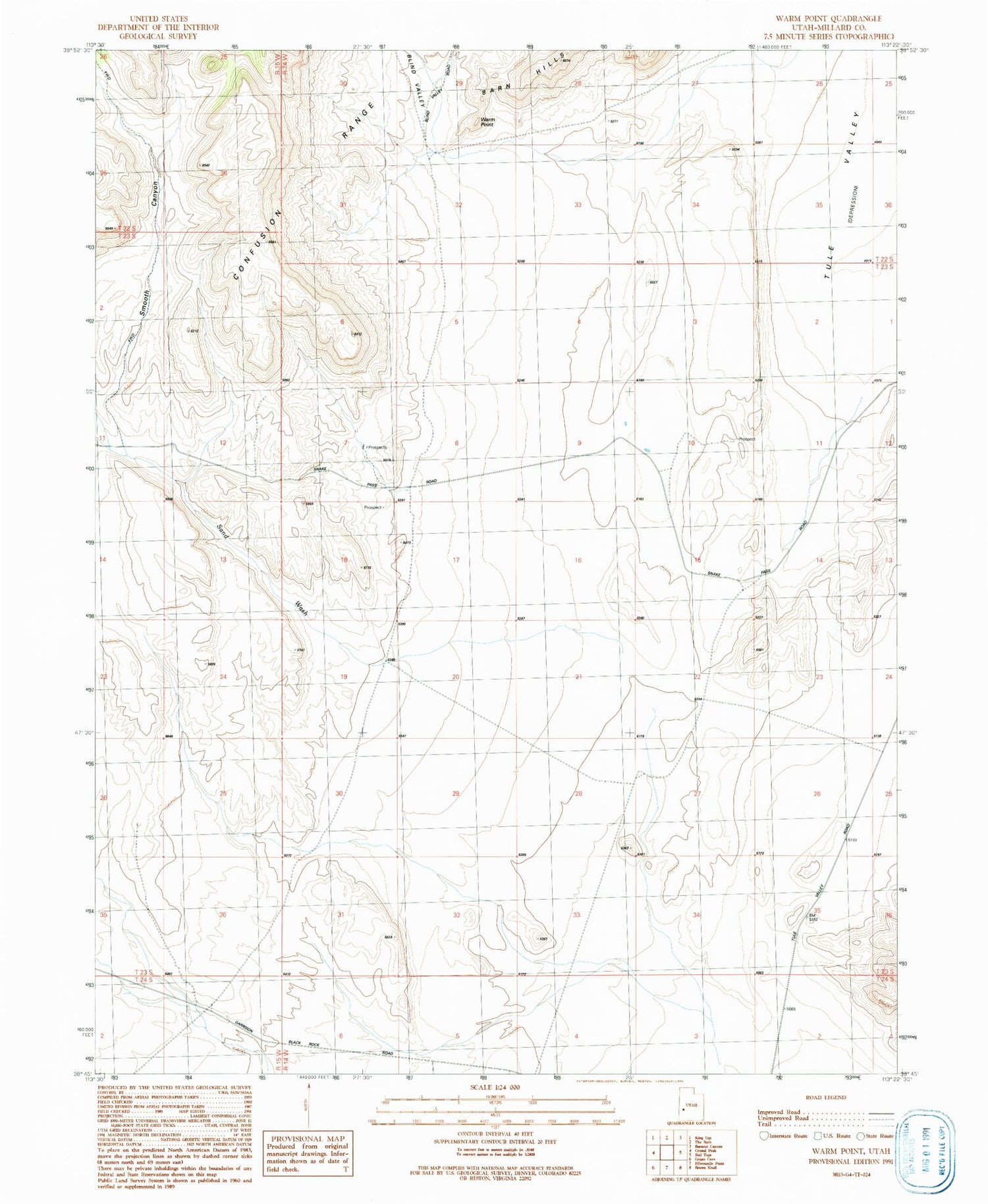 Classic USGS Warm Point Utah 7.5'x7.5' Topo Map Image