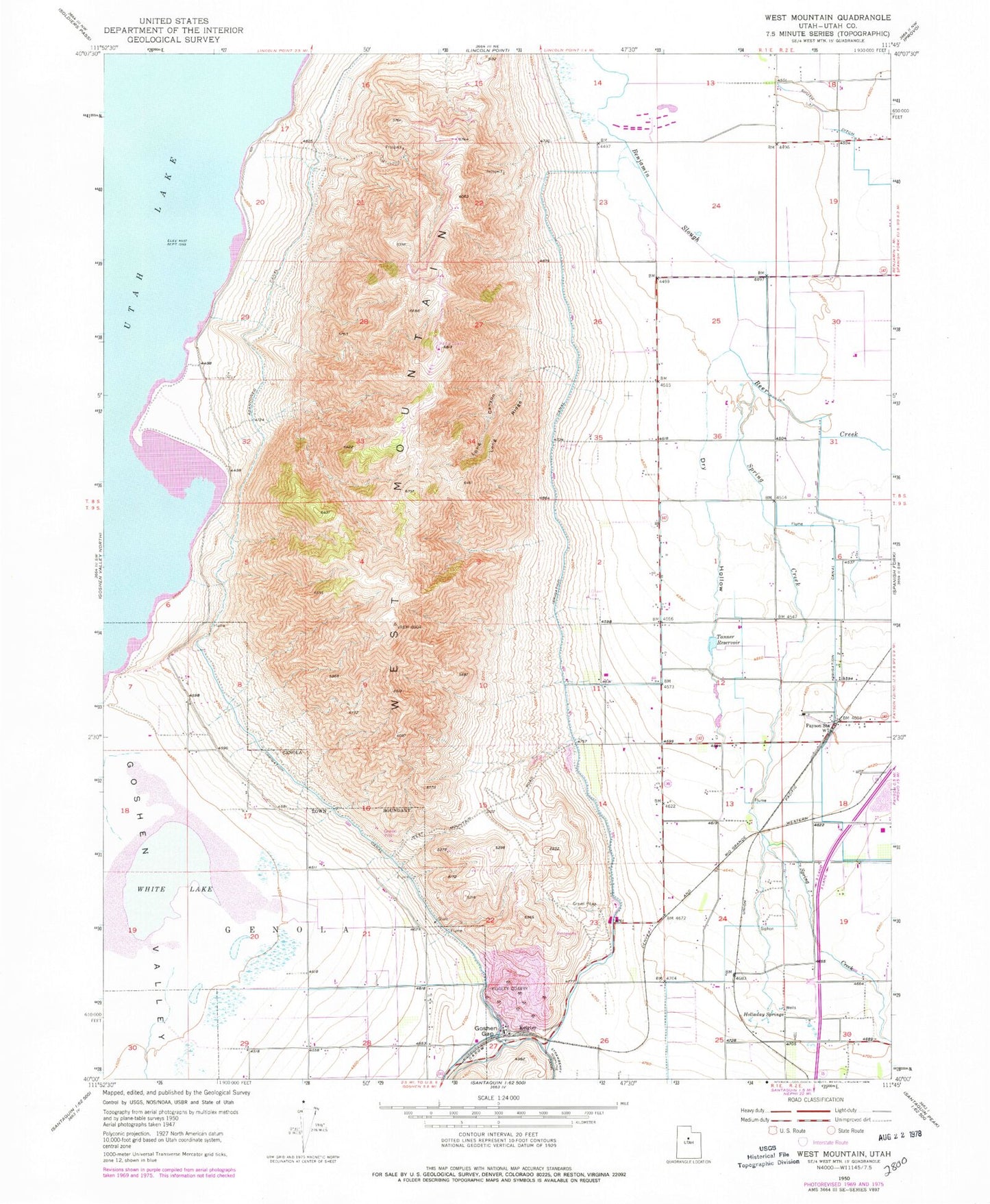 Classic USGS West Mountain Utah 7.5'x7.5' Topo Map Image