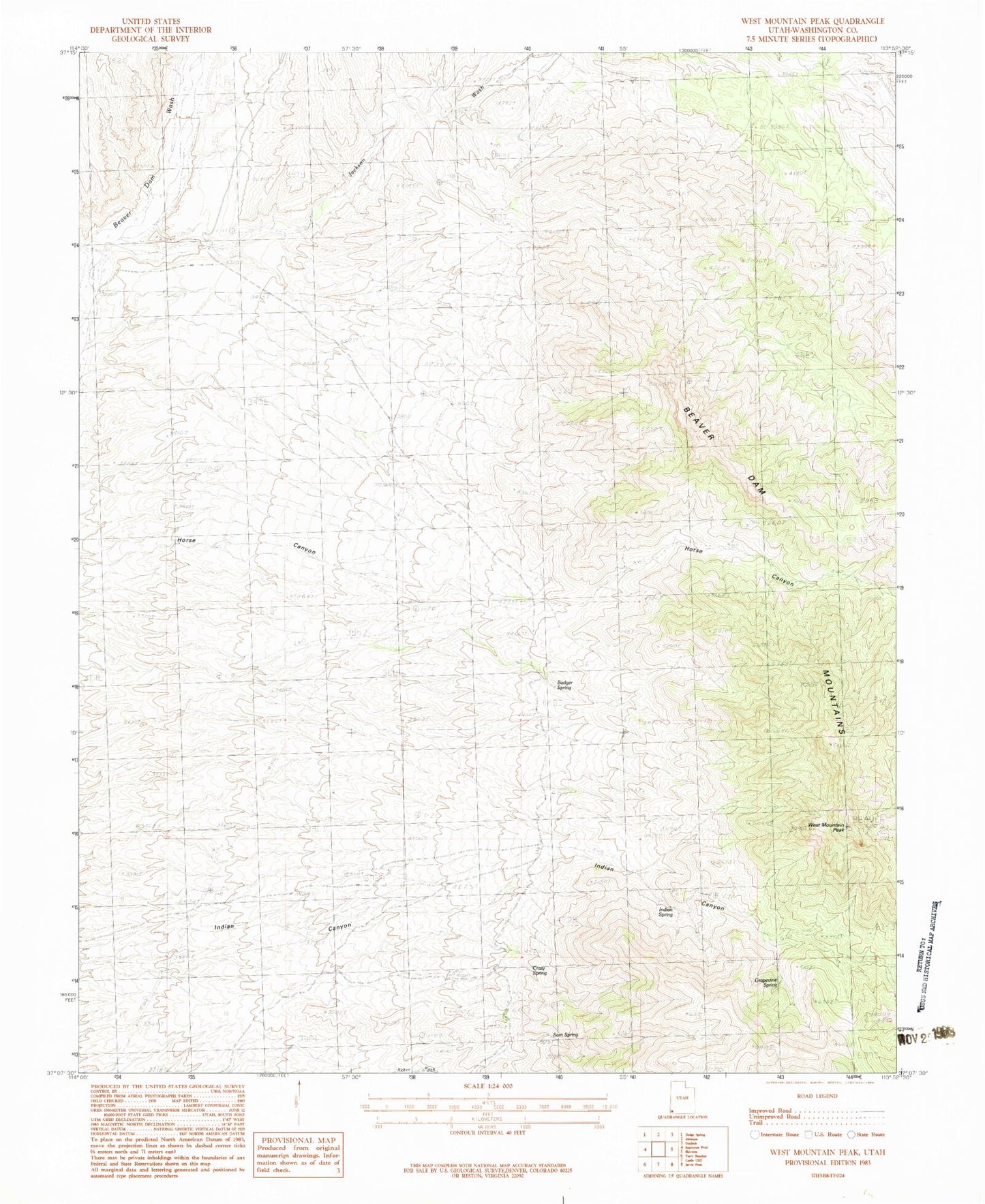 Classic USGS West Mountain Peak Utah 7.5'x7.5' Topo Map Image