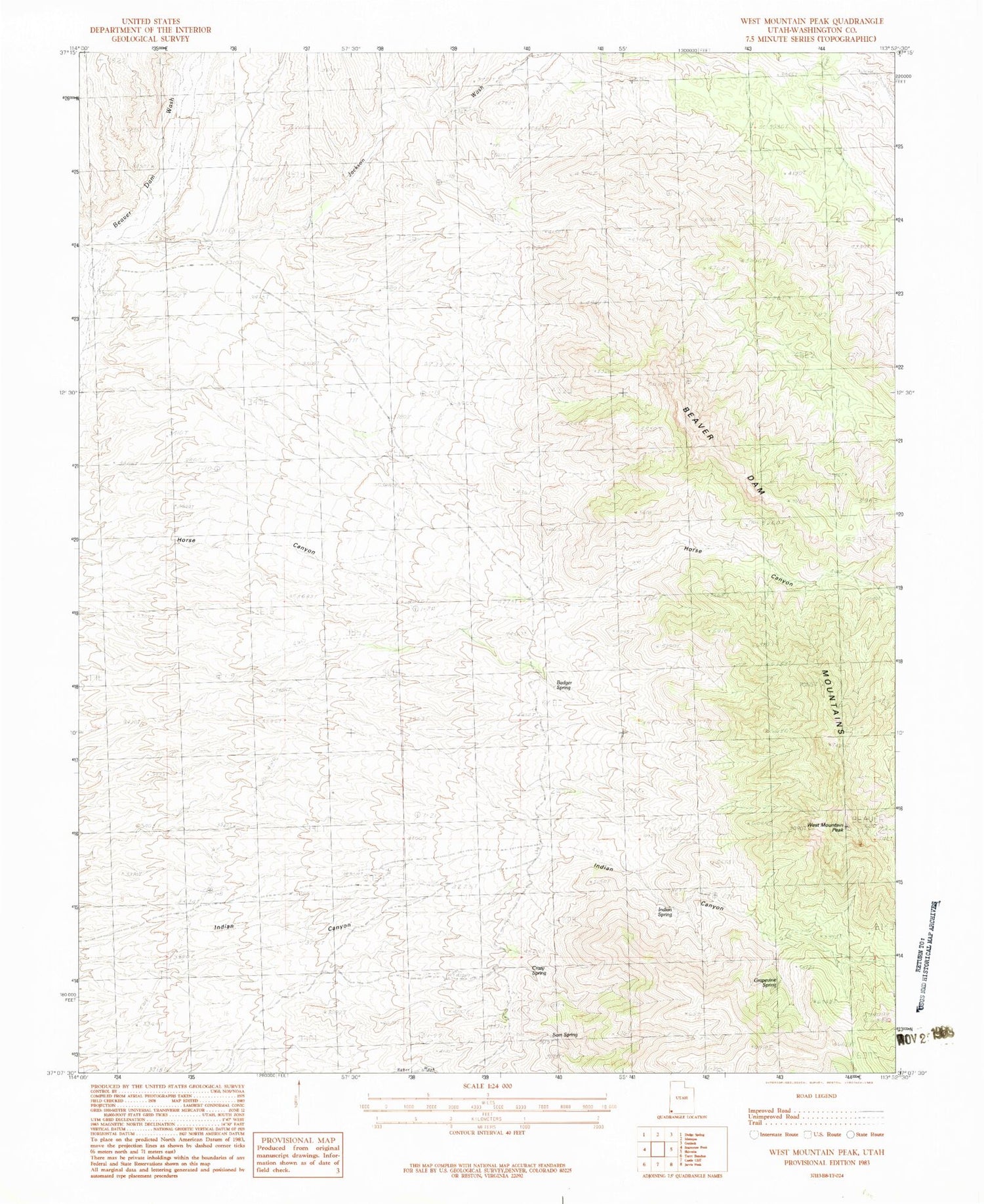 Classic USGS West Mountain Peak Utah 7.5'x7.5' Topo Map Image