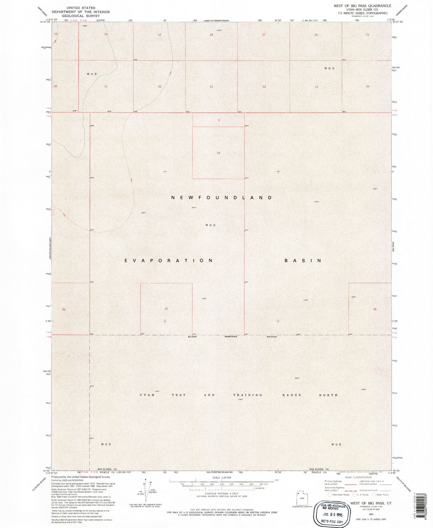 Classic USGS West of Big Pass Utah 7.5'x7.5' Topo Map Image