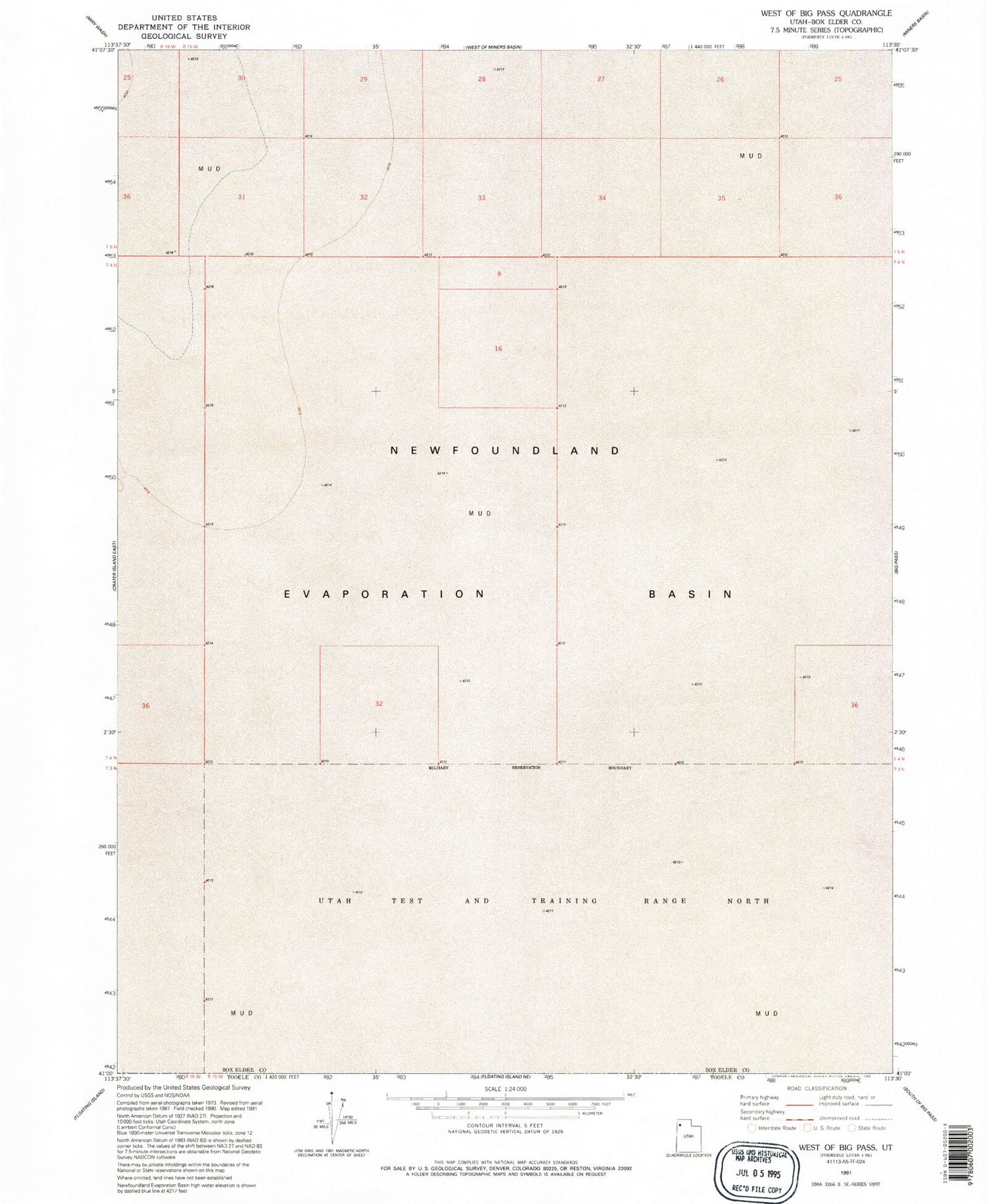 Classic USGS West of Big Pass Utah 7.5'x7.5' Topo Map Image