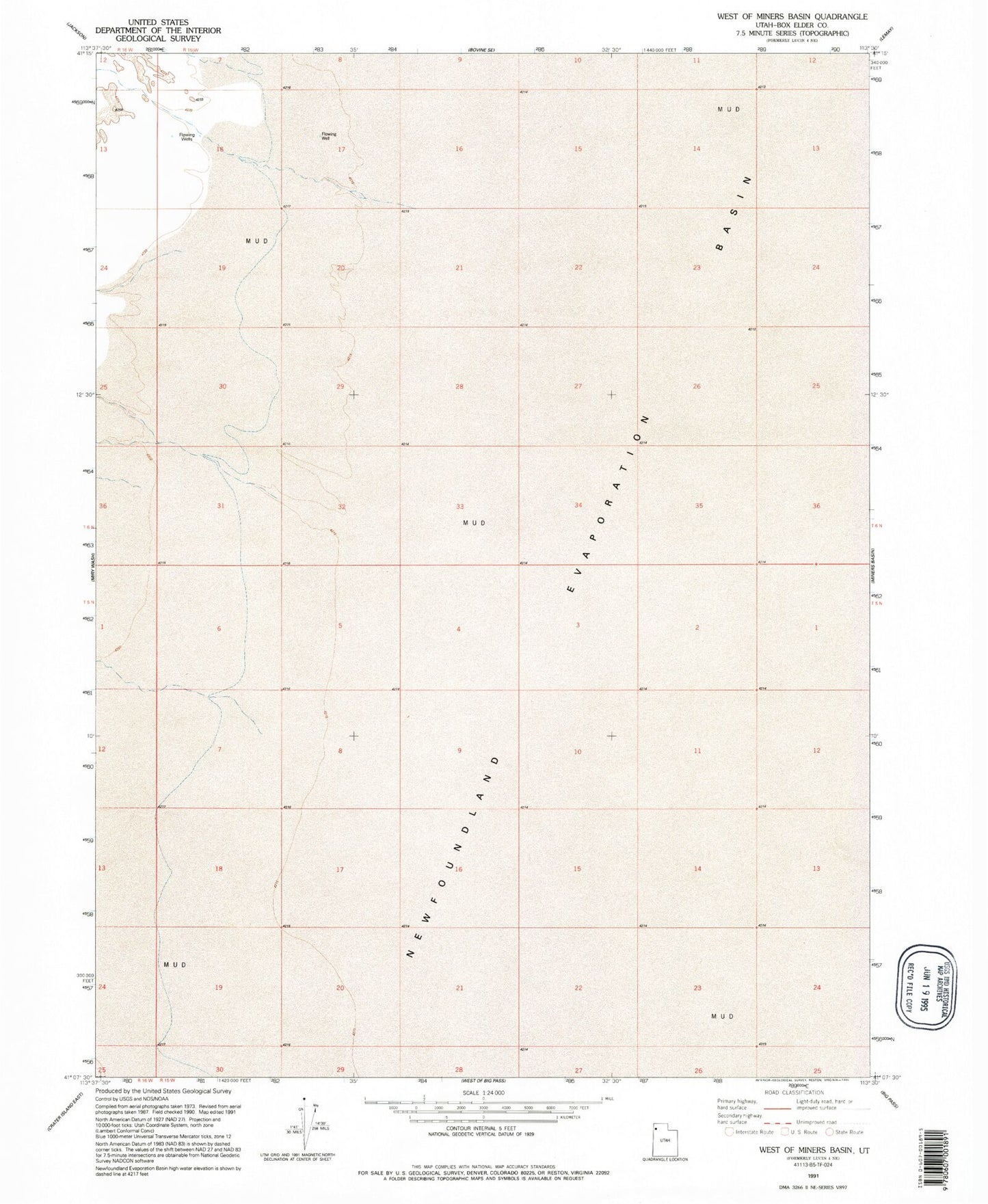 Classic USGS West of Miners Basin Utah 7.5'x7.5' Topo Map Image