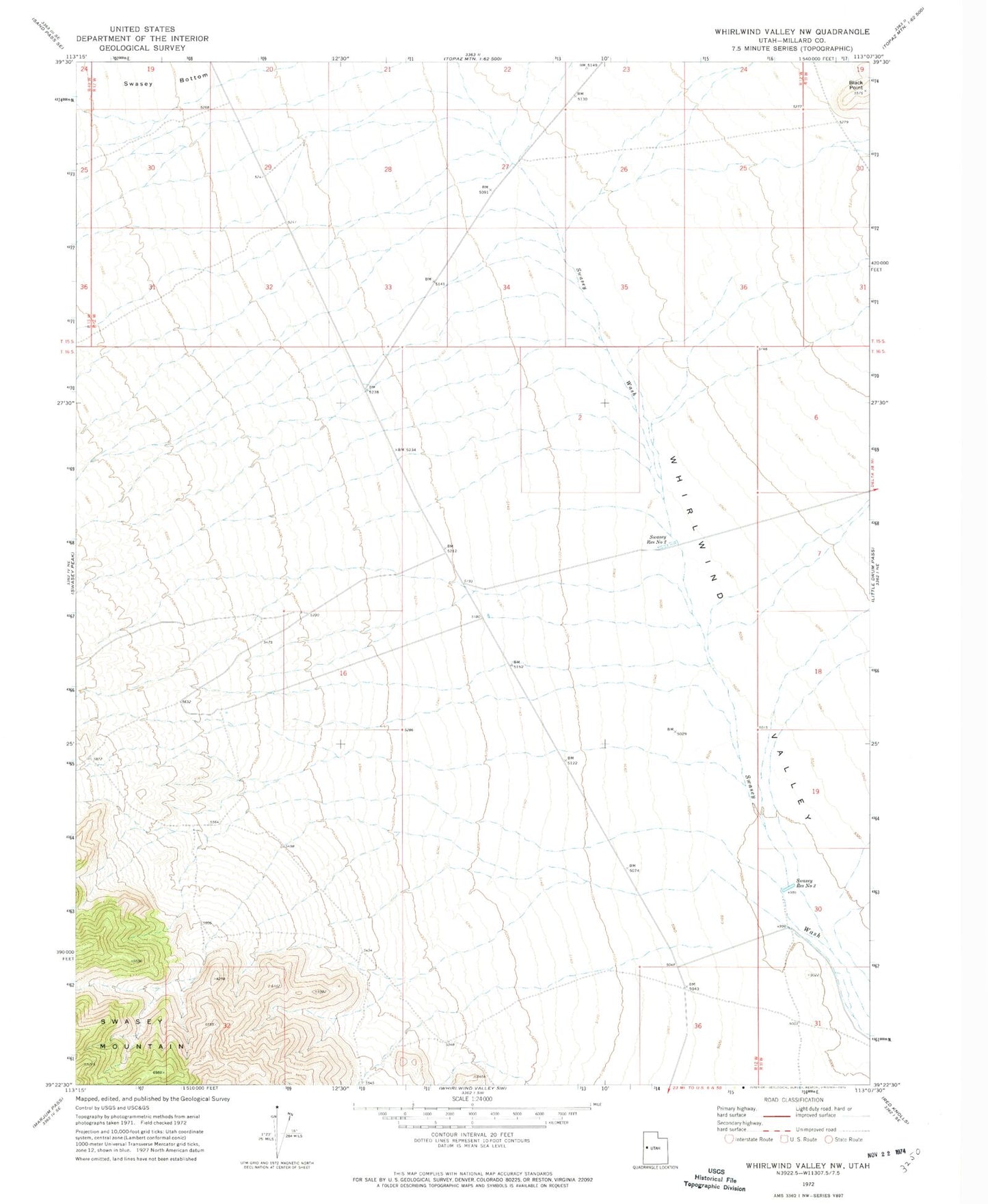 Classic USGS Whirlwind Valley NW Utah 7.5'x7.5' Topo Map Image