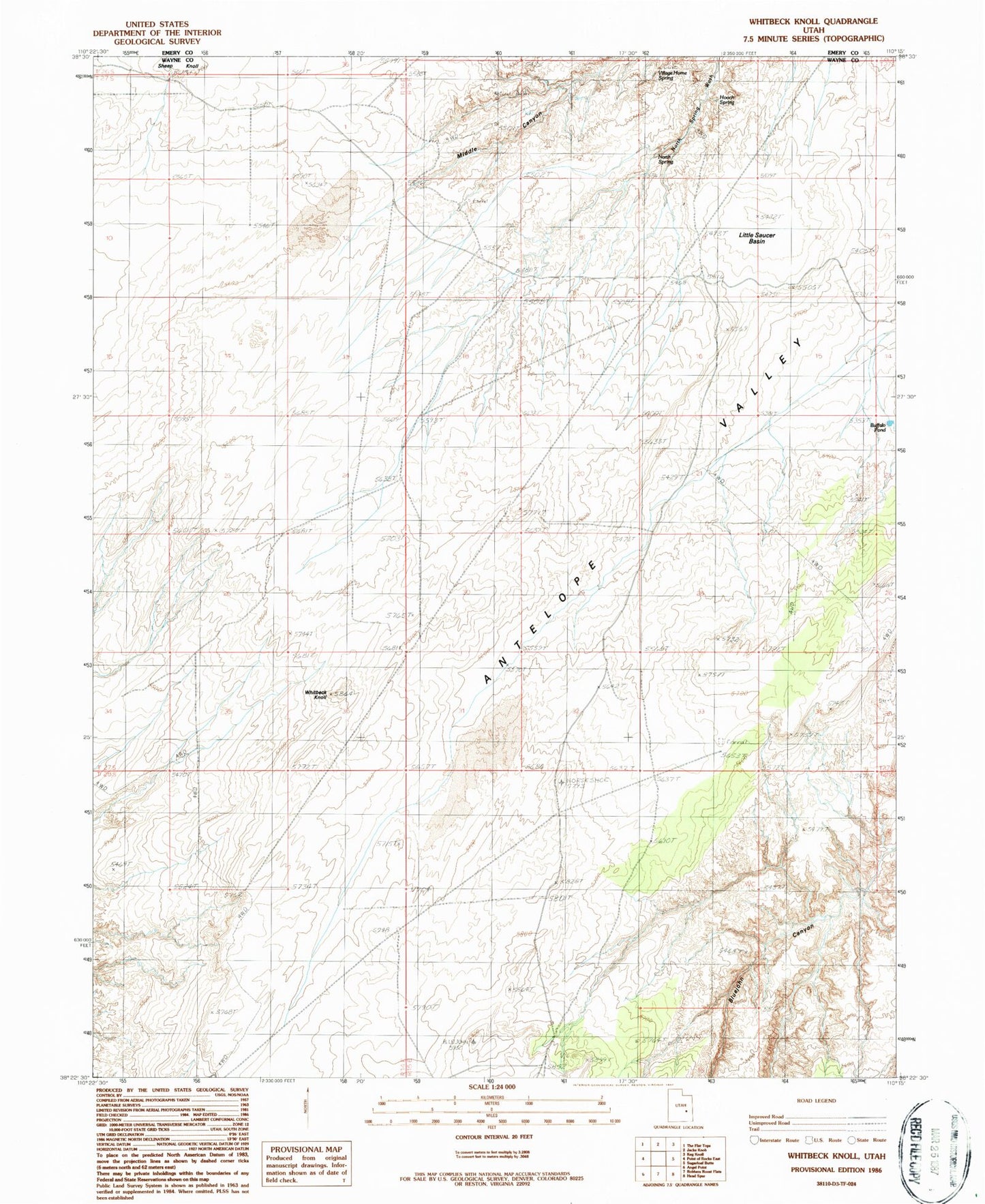 Classic USGS Whitbeck Knoll Utah 7.5'x7.5' Topo Map Image