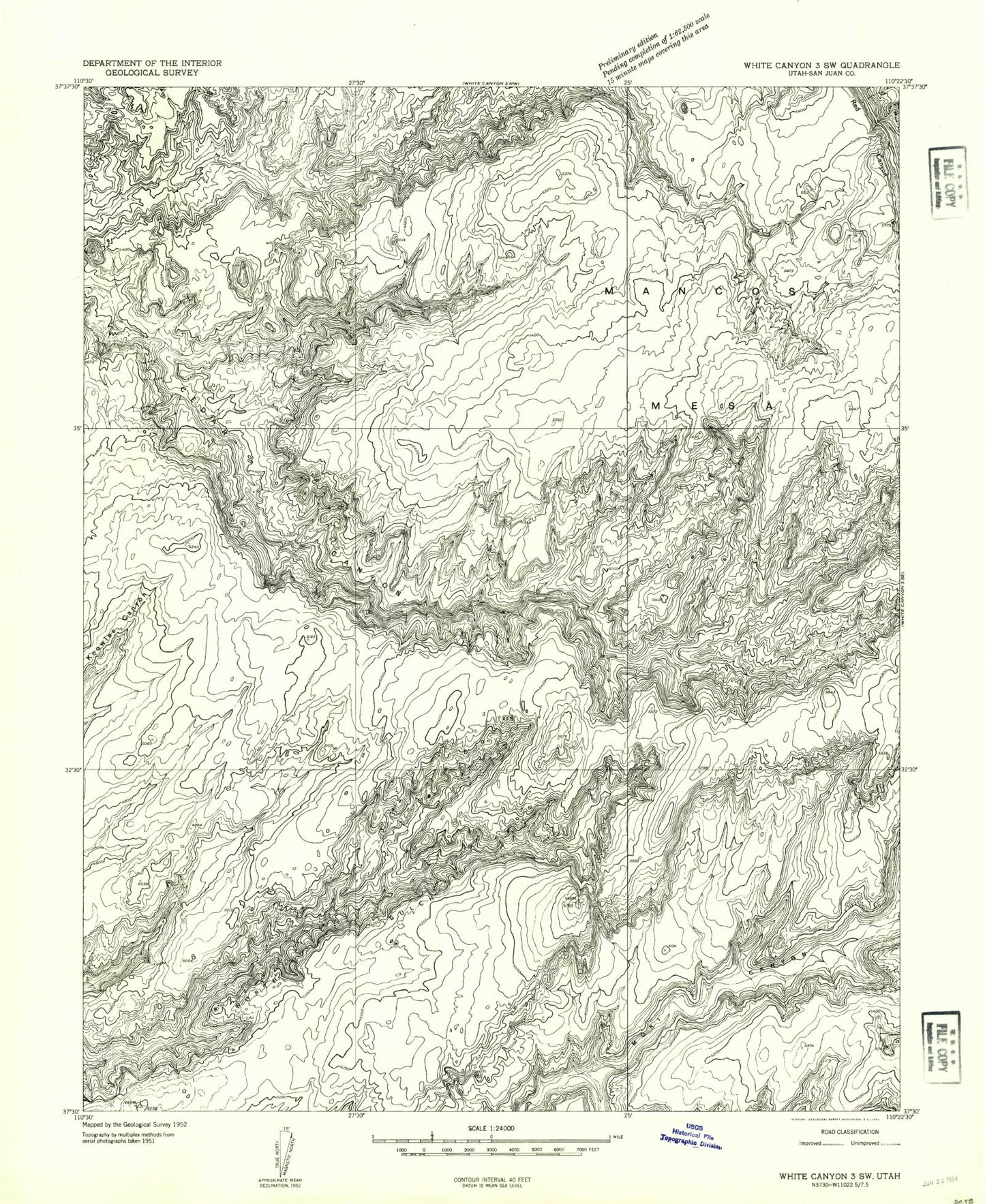 Classic USGS Mancos Mesa Utah 7.5'x7.5' Topo Map Image