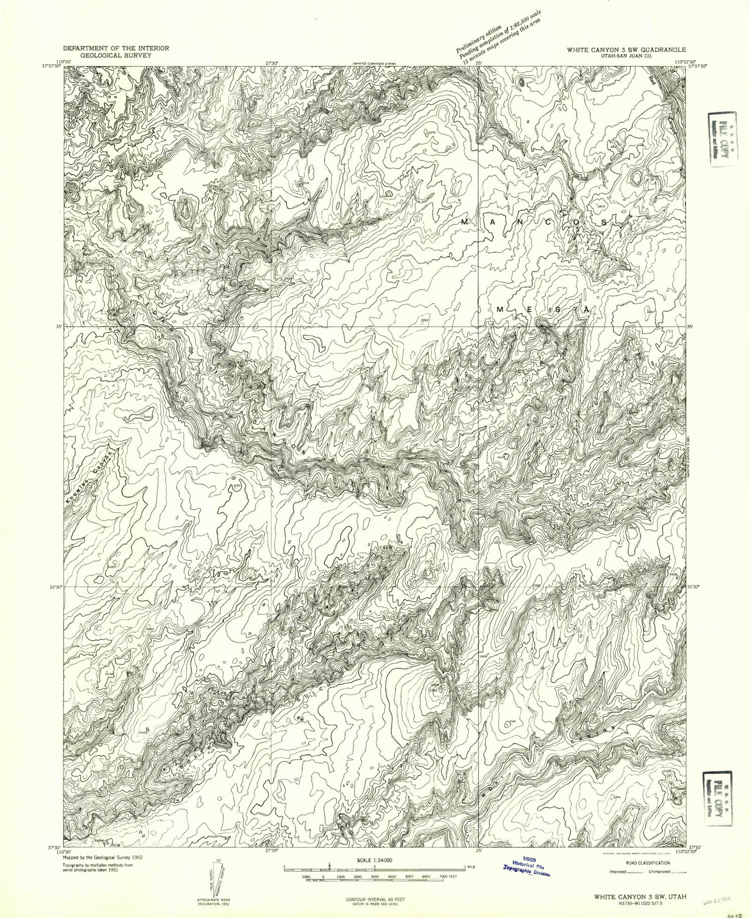 Classic USGS Mancos Mesa Utah 7.5'x7.5' Topo Map Image