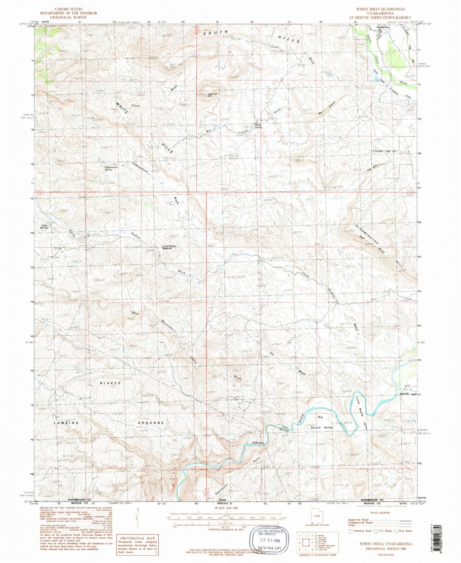 Classic USGS White Hills Utah 7.5'x7.5' Topo Map Image