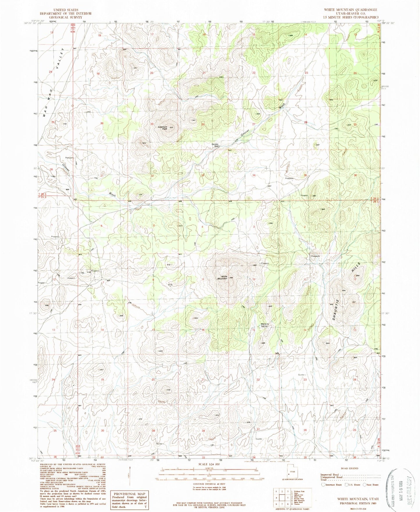 Classic USGS White Mountain Utah 7.5'x7.5' Topo Map Image