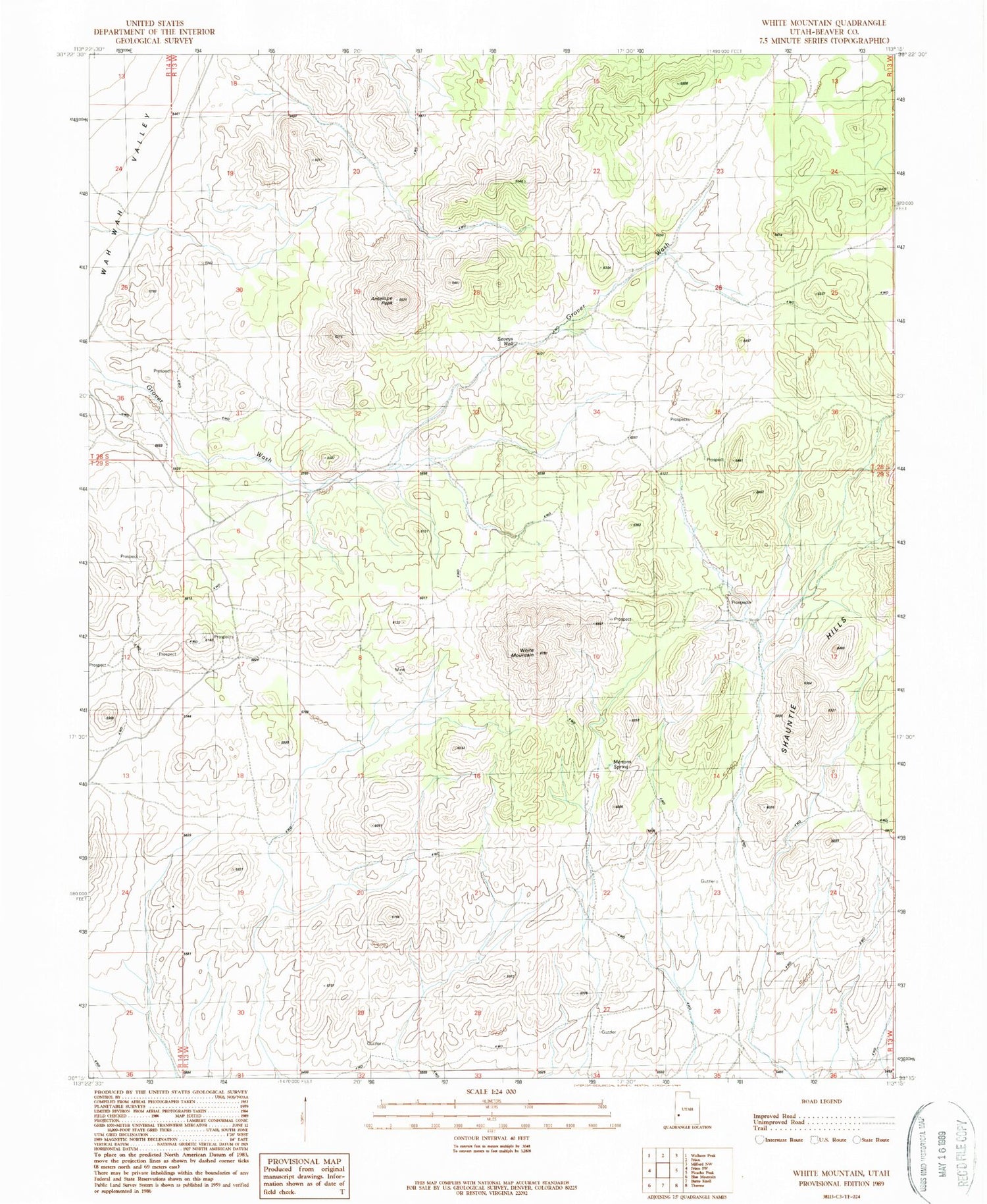 Classic USGS White Mountain Utah 7.5'x7.5' Topo Map Image