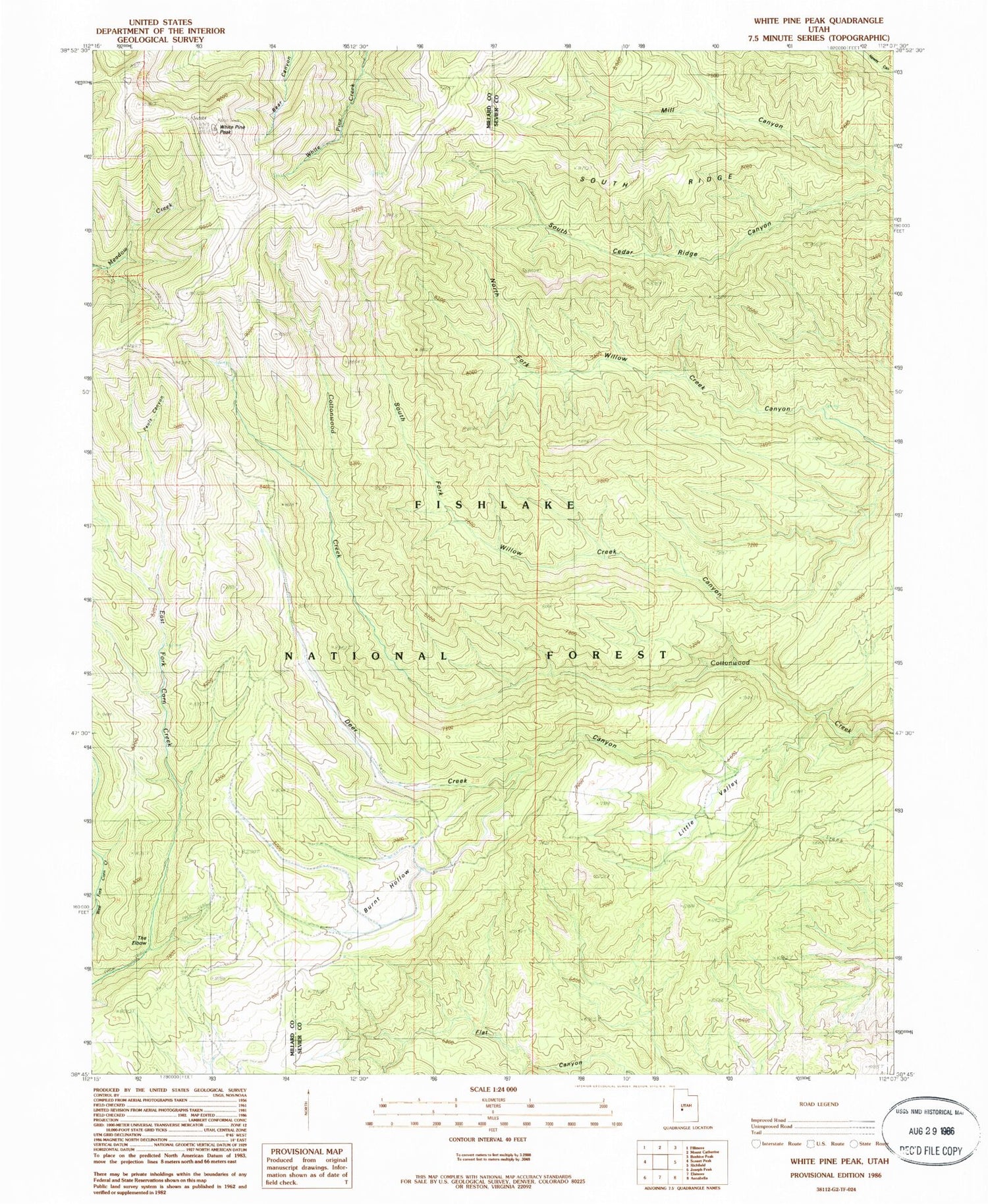 Classic USGS White Pine Peak Utah 7.5'x7.5' Topo Map Image